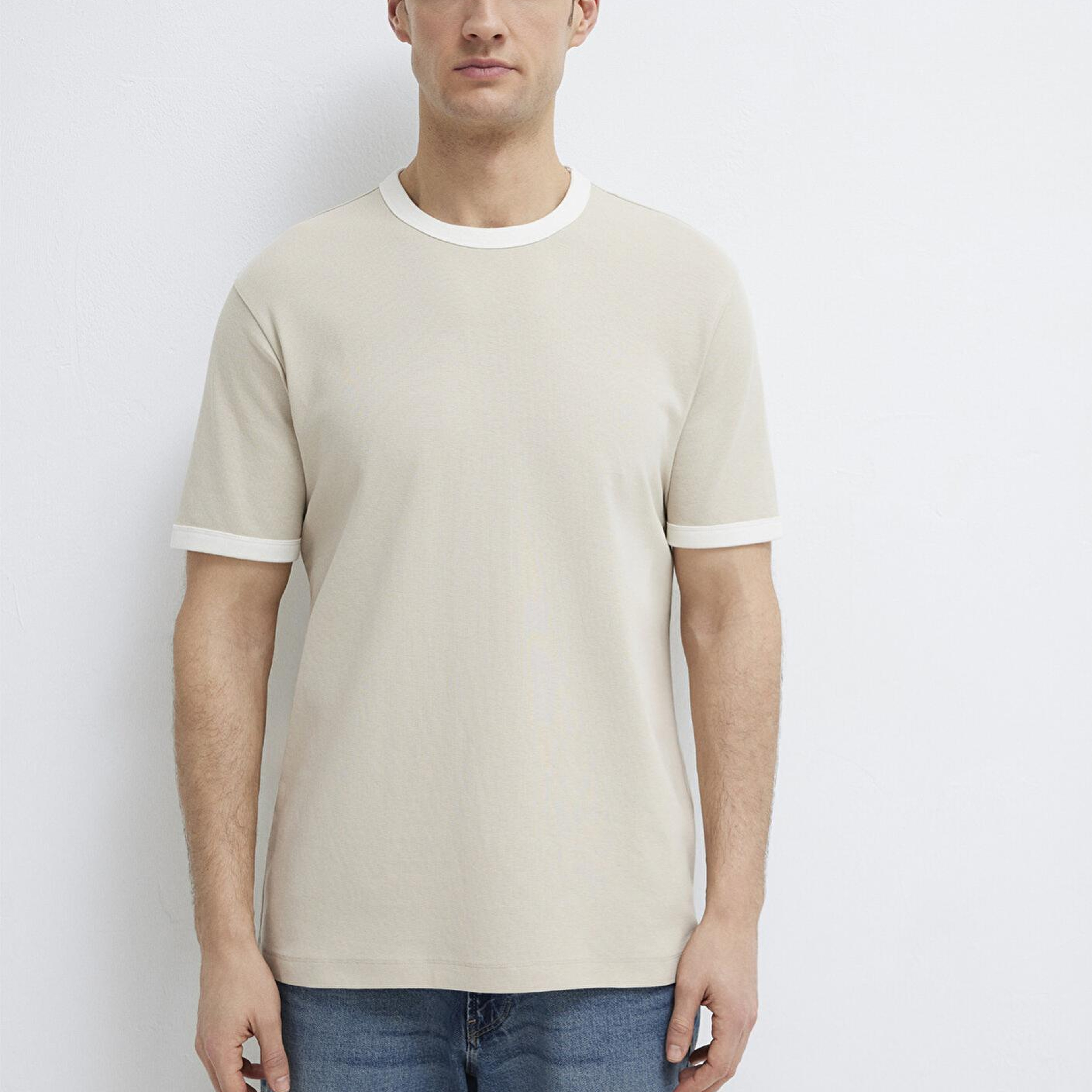 Mavi Biye Detaylı Bej Tişört Regular Fit / Normal Kesim 0613223-70144