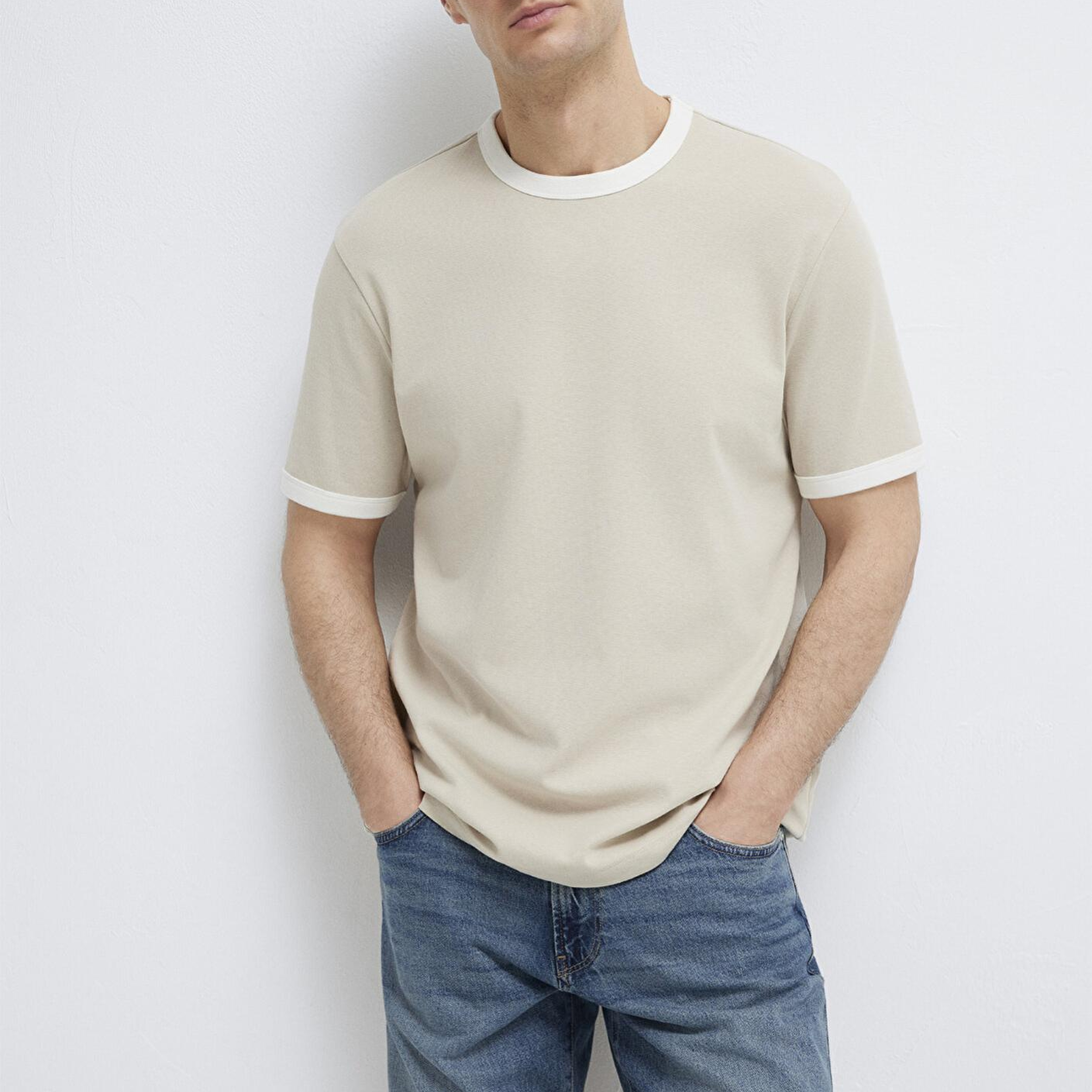 Mavi Biye Detaylı Bej Tişört Regular Fit / Normal Kesim 0613223-70144