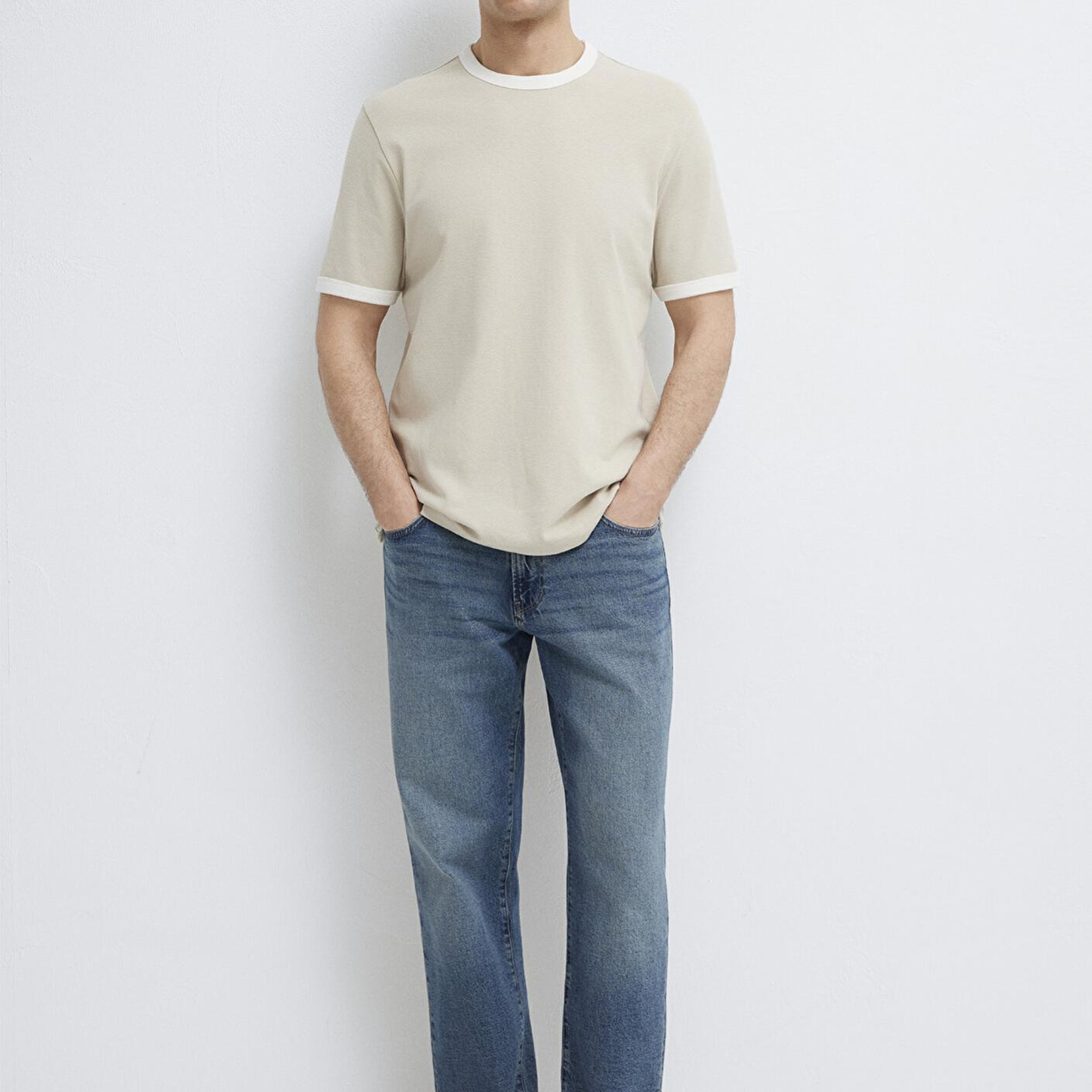 Mavi Biye Detaylı Bej Tişört Regular Fit / Normal Kesim 0613223-70144