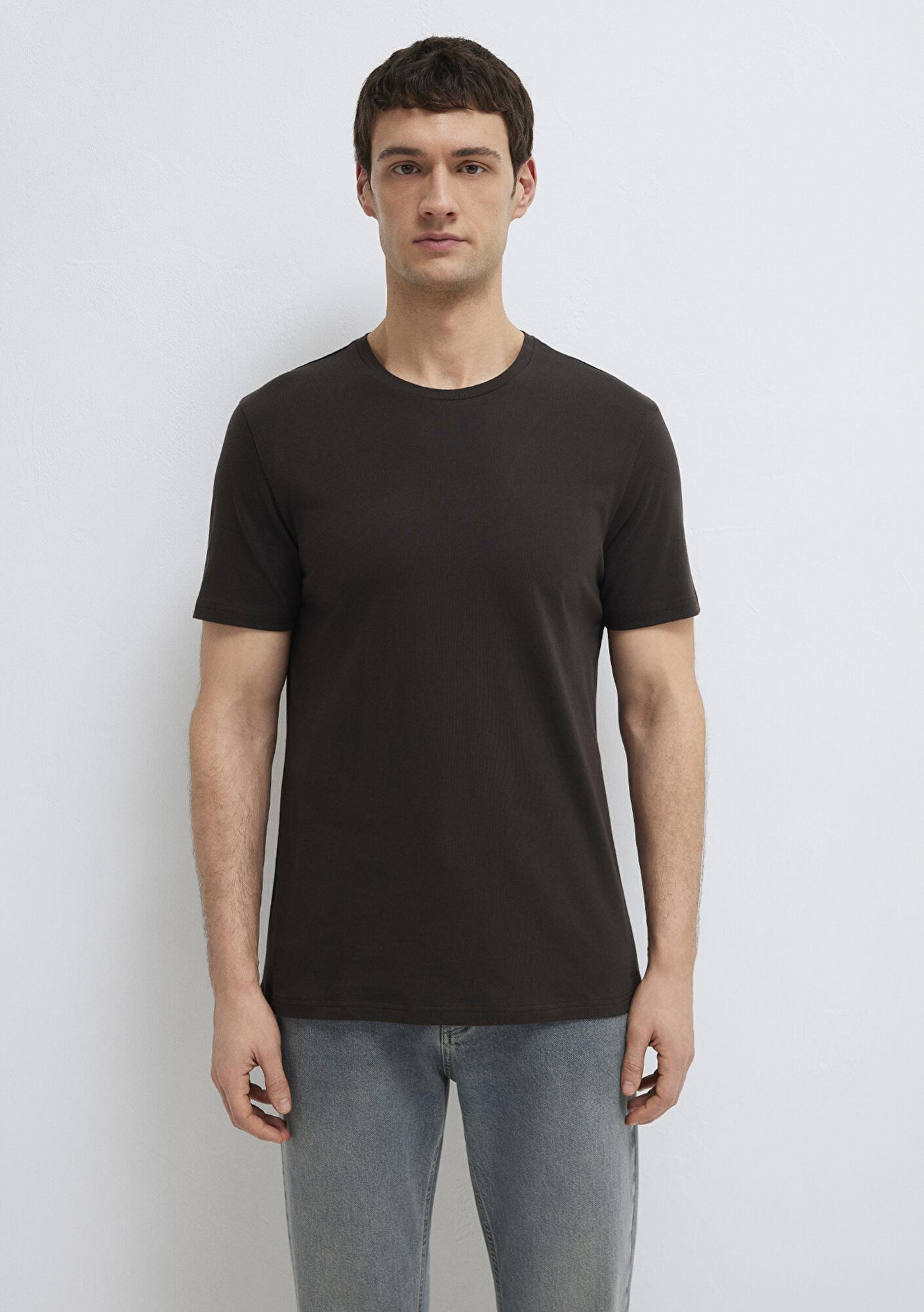 Mavi Kahverengi Basic Tişört Slim Fit / Dar Kesim 065574-70219