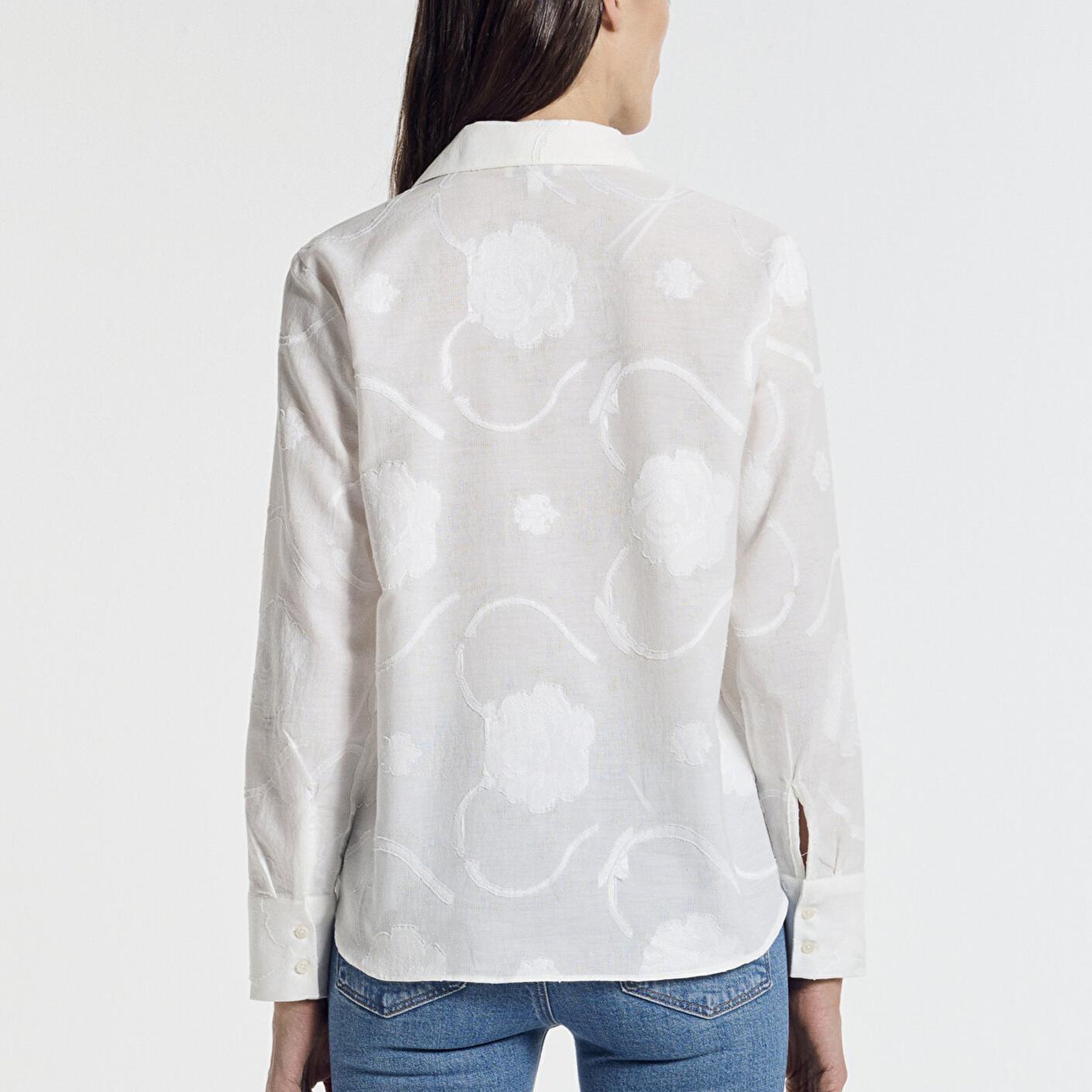 Mavi Baskılı Ekru Gömlek Loose Fit / Bol Rahat Kesim 1211437-70057