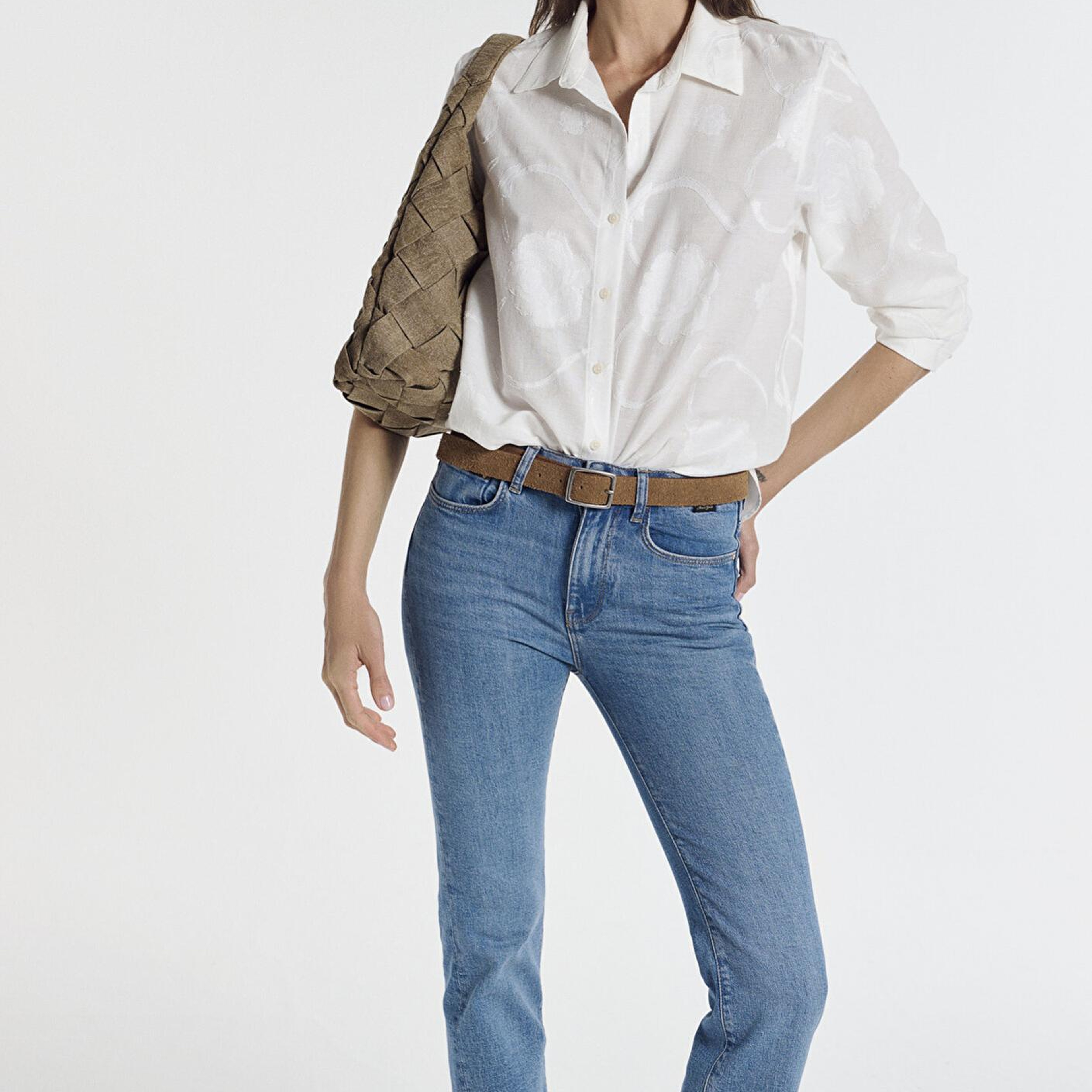 Mavi Baskılı Ekru Gömlek Loose Fit / Bol Rahat Kesim 1211437-70057