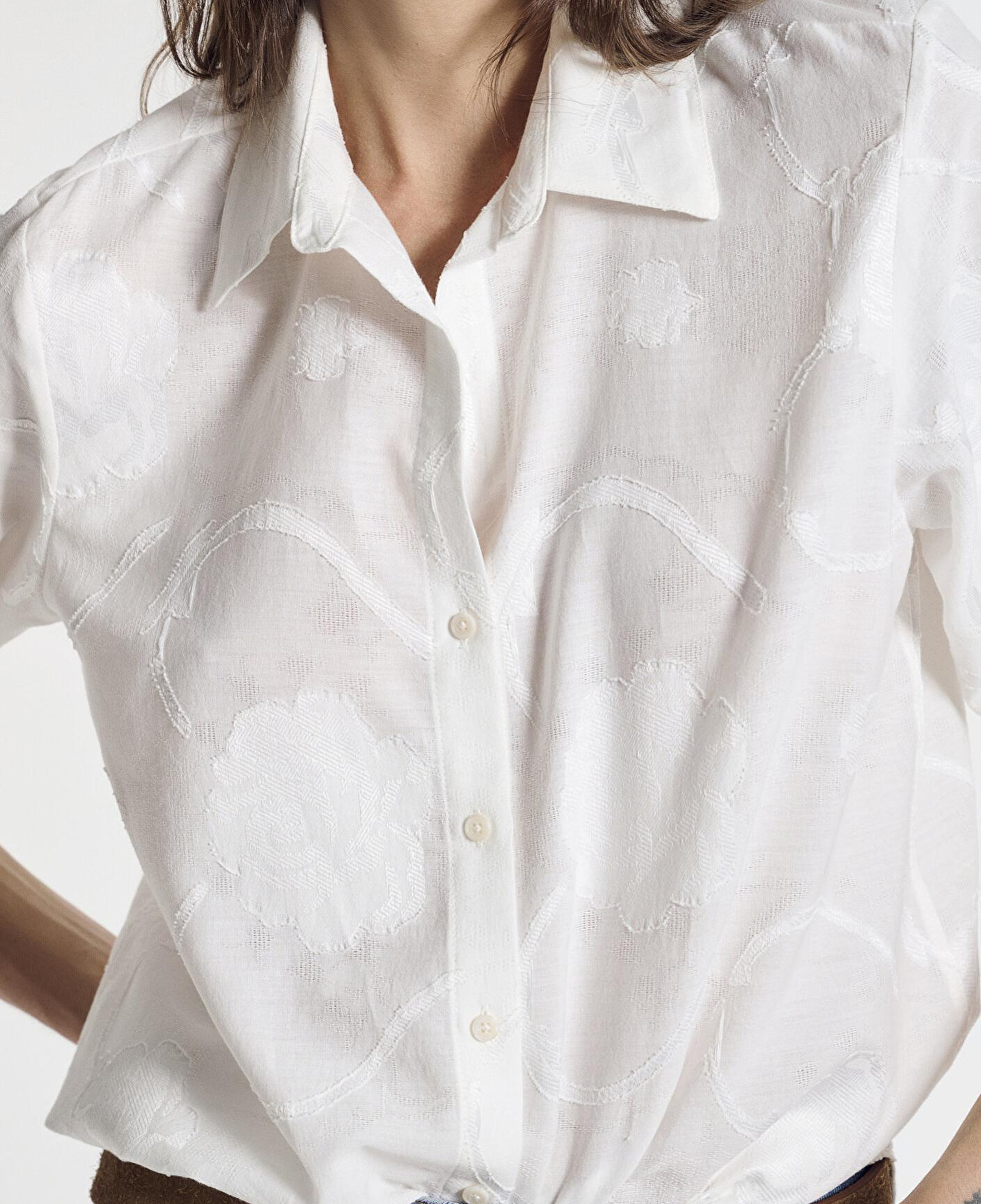 Mavi Baskılı Ekru Gömlek Loose Fit / Bol Rahat Kesim 1211437-70057