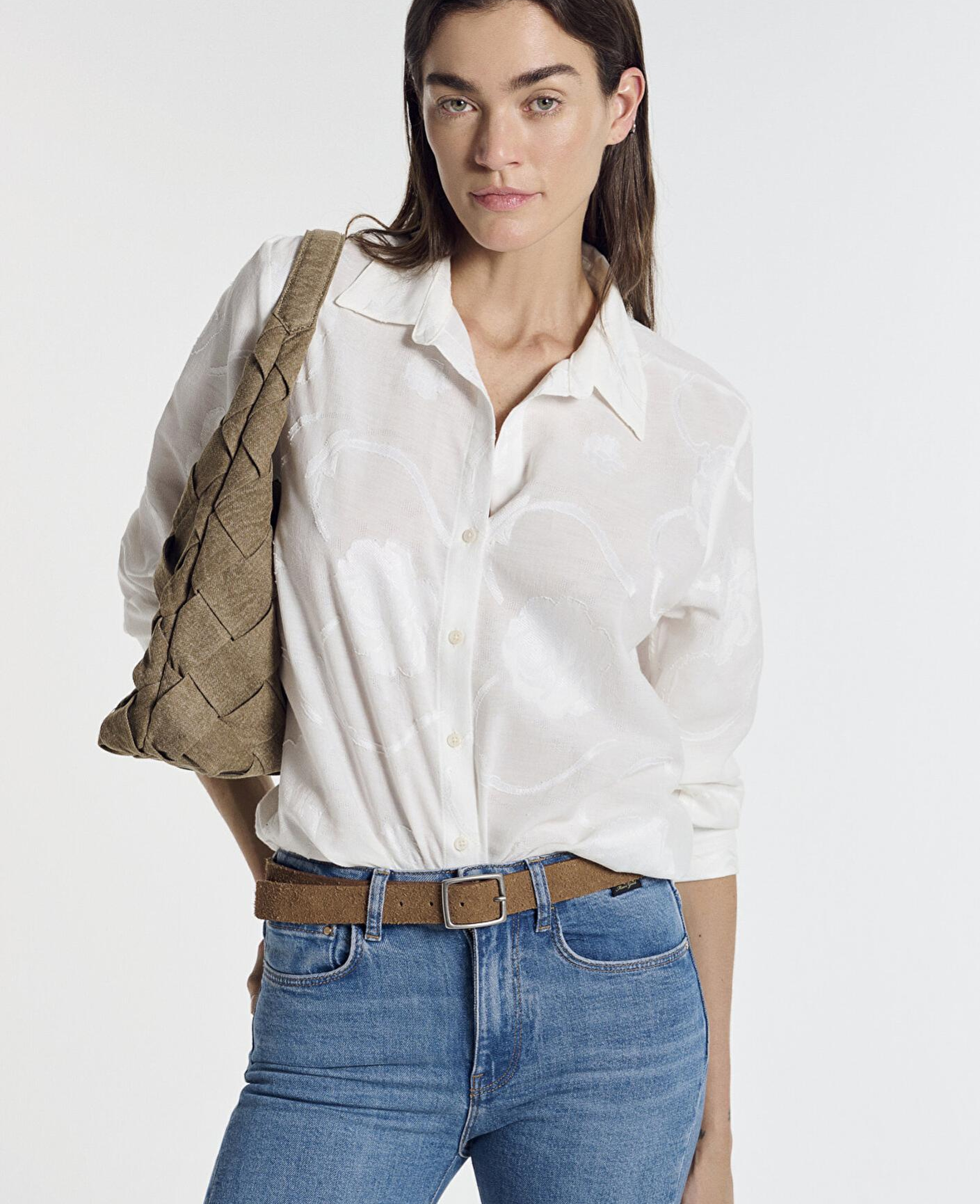 Mavi Baskılı Ekru Gömlek Loose Fit / Bol Rahat Kesim 1211437-70057