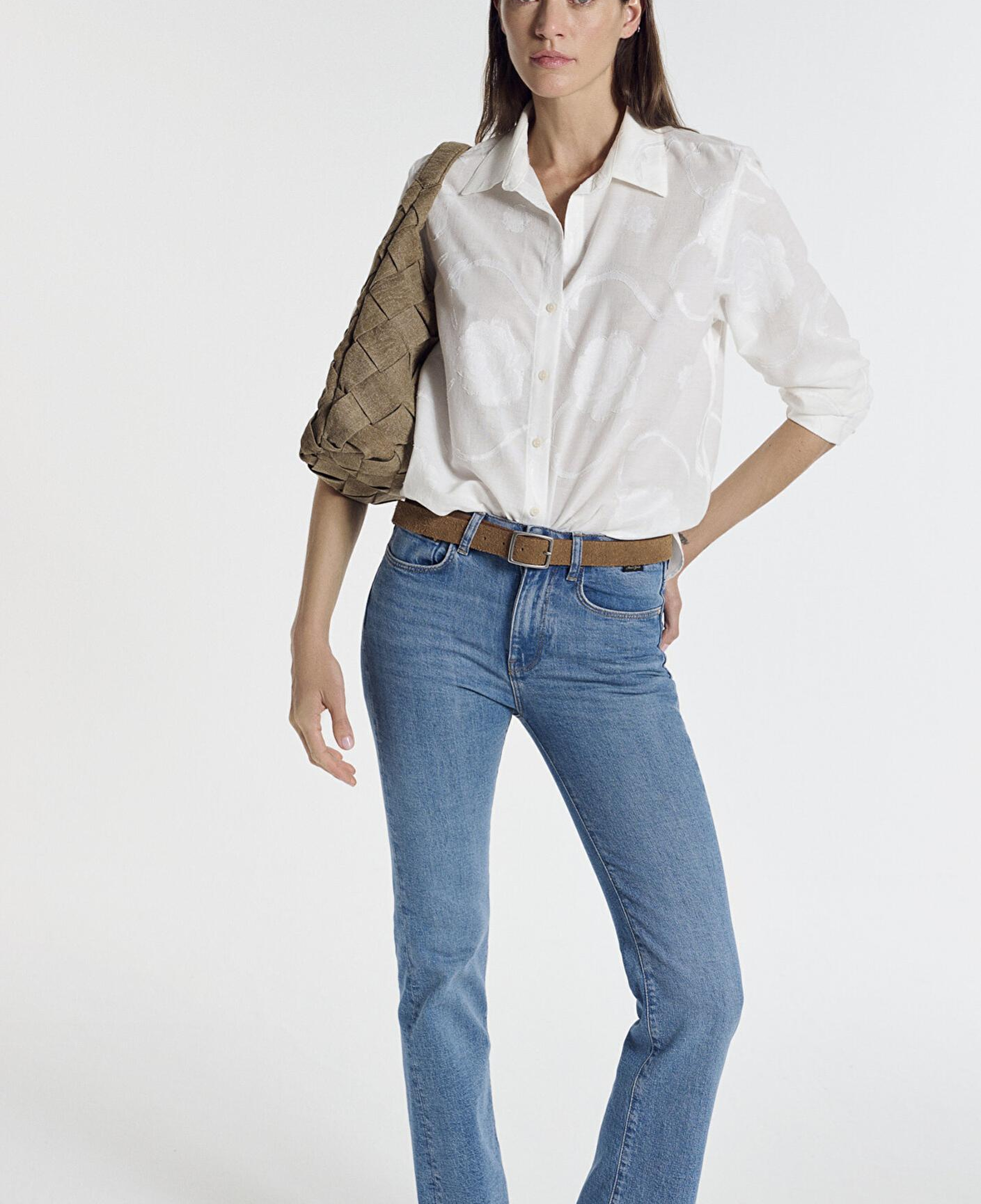 Mavi Baskılı Ekru Gömlek Loose Fit / Bol Rahat Kesim 1211437-70057