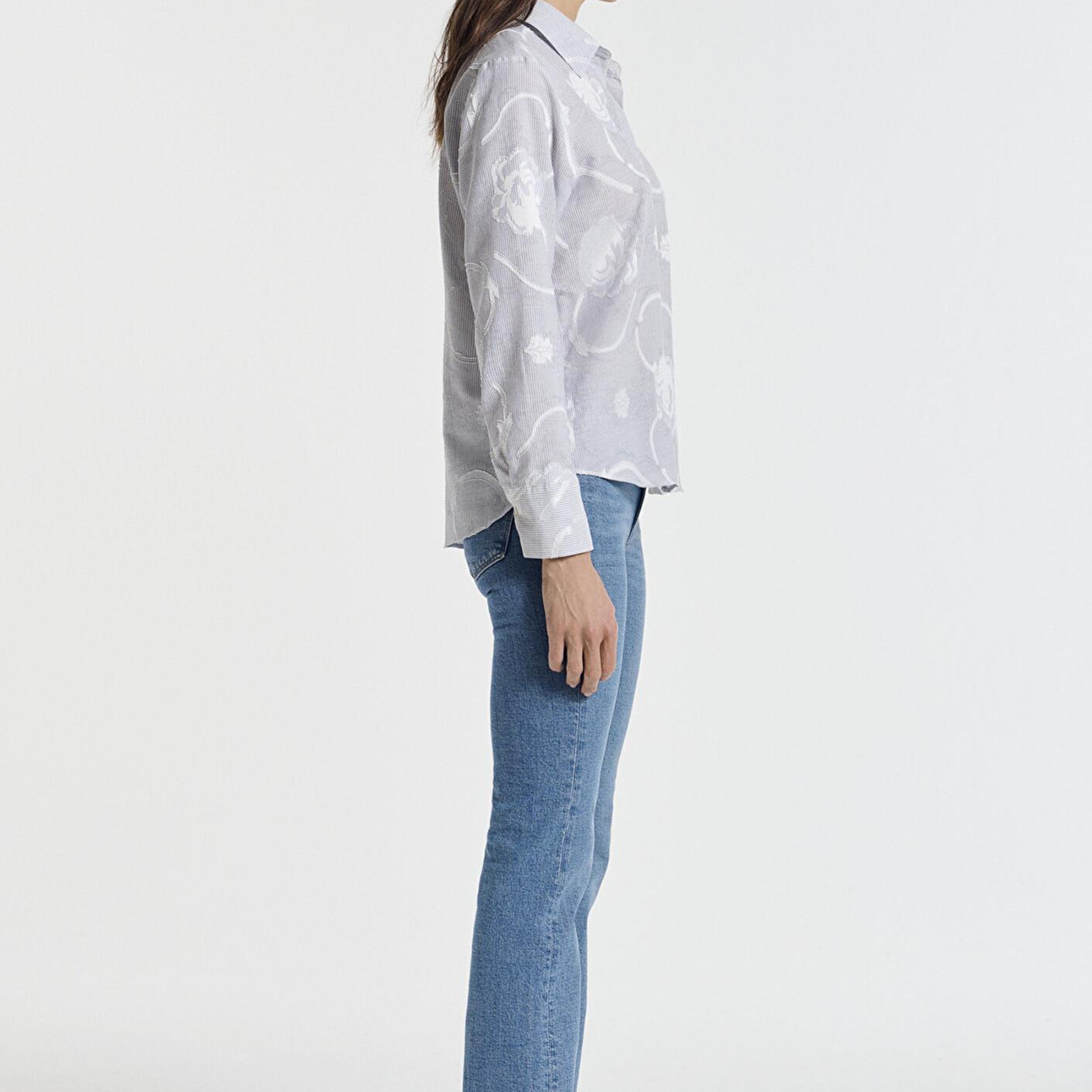 Mavi Baskılı Açık Mavi Gömlek Loose Fit / Bol Rahat Kesim 1211437-84336