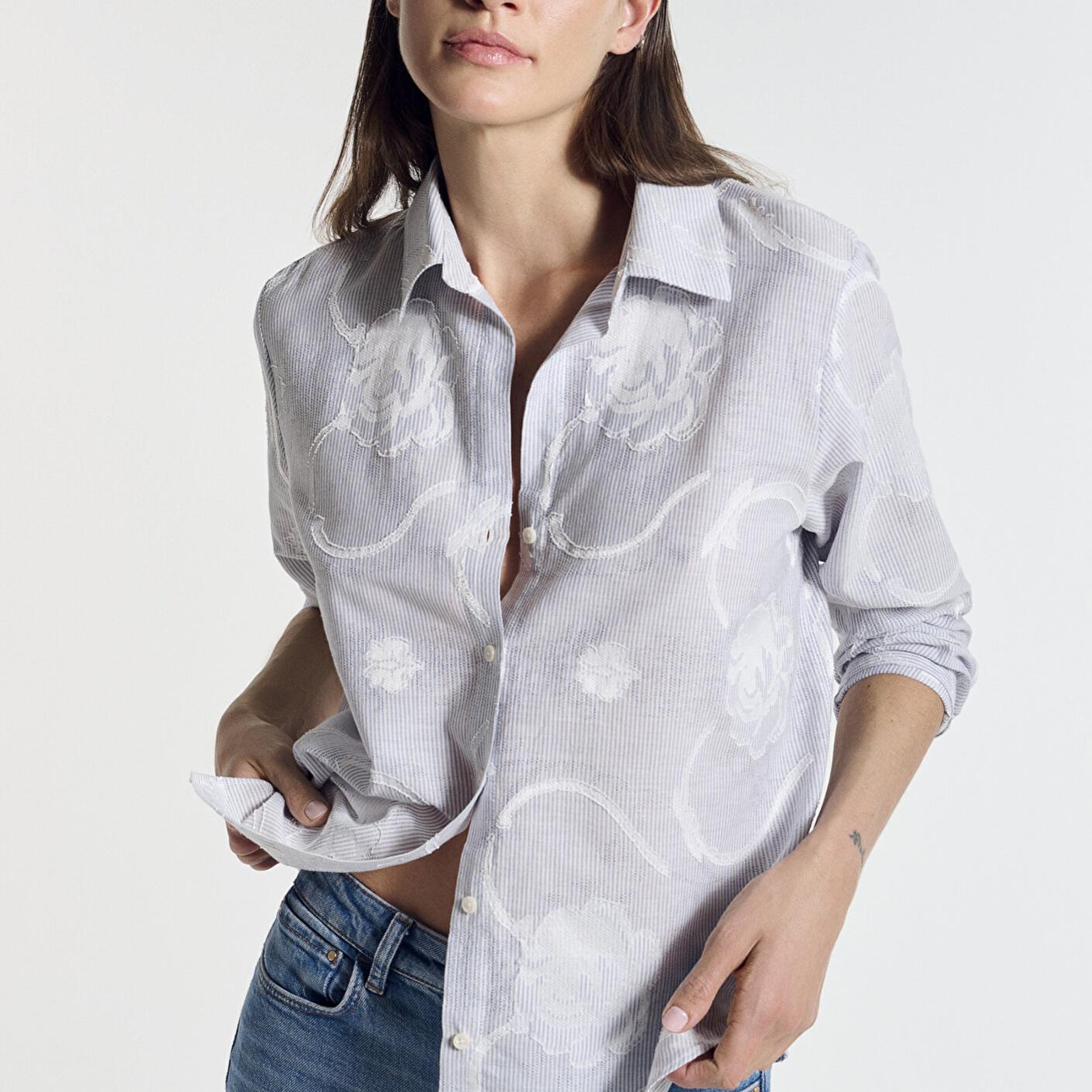 Mavi Baskılı Açık Mavi Gömlek Loose Fit / Bol Rahat Kesim 1211437-84336