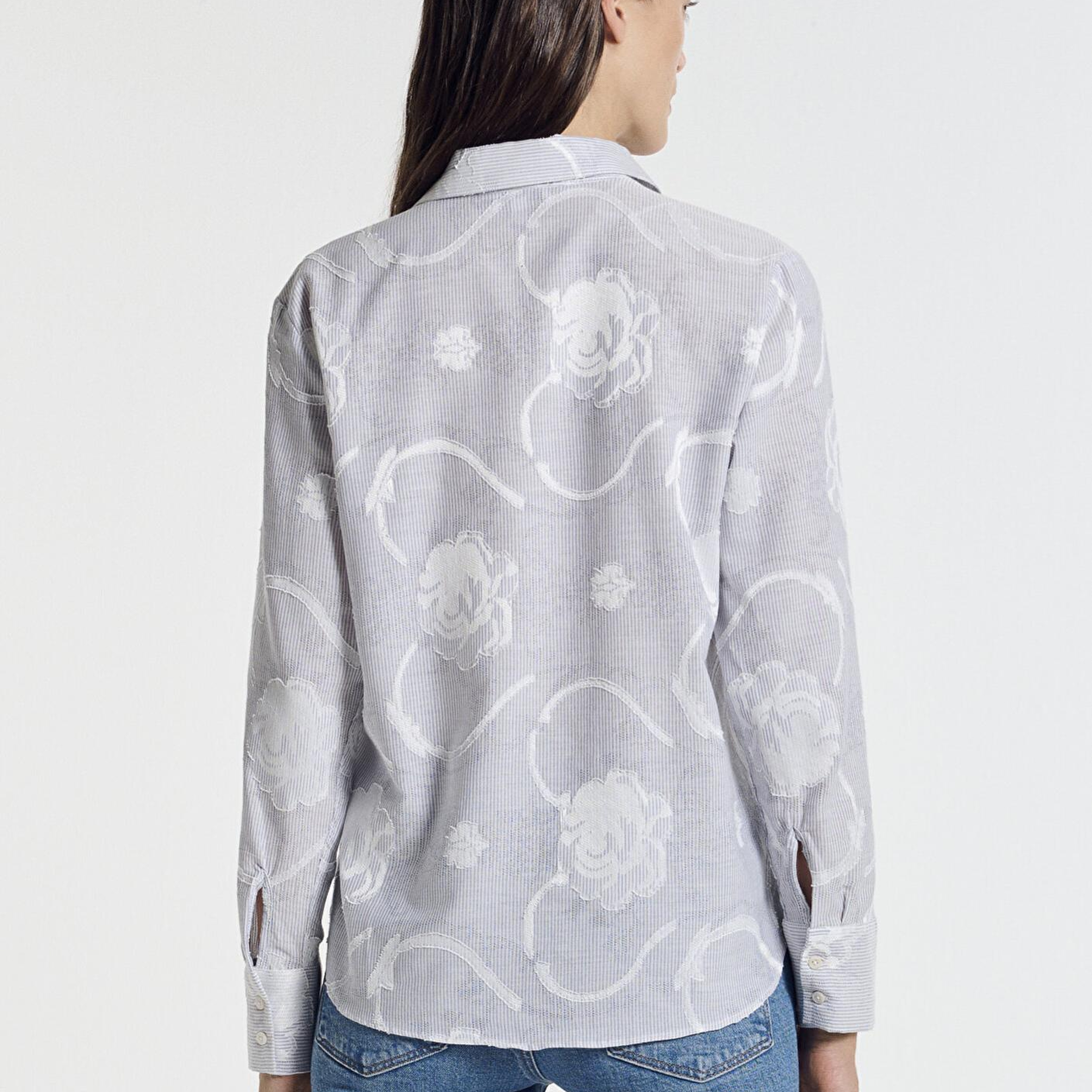 Mavi Baskılı Açık Mavi Gömlek Loose Fit / Bol Rahat Kesim 1211437-84336