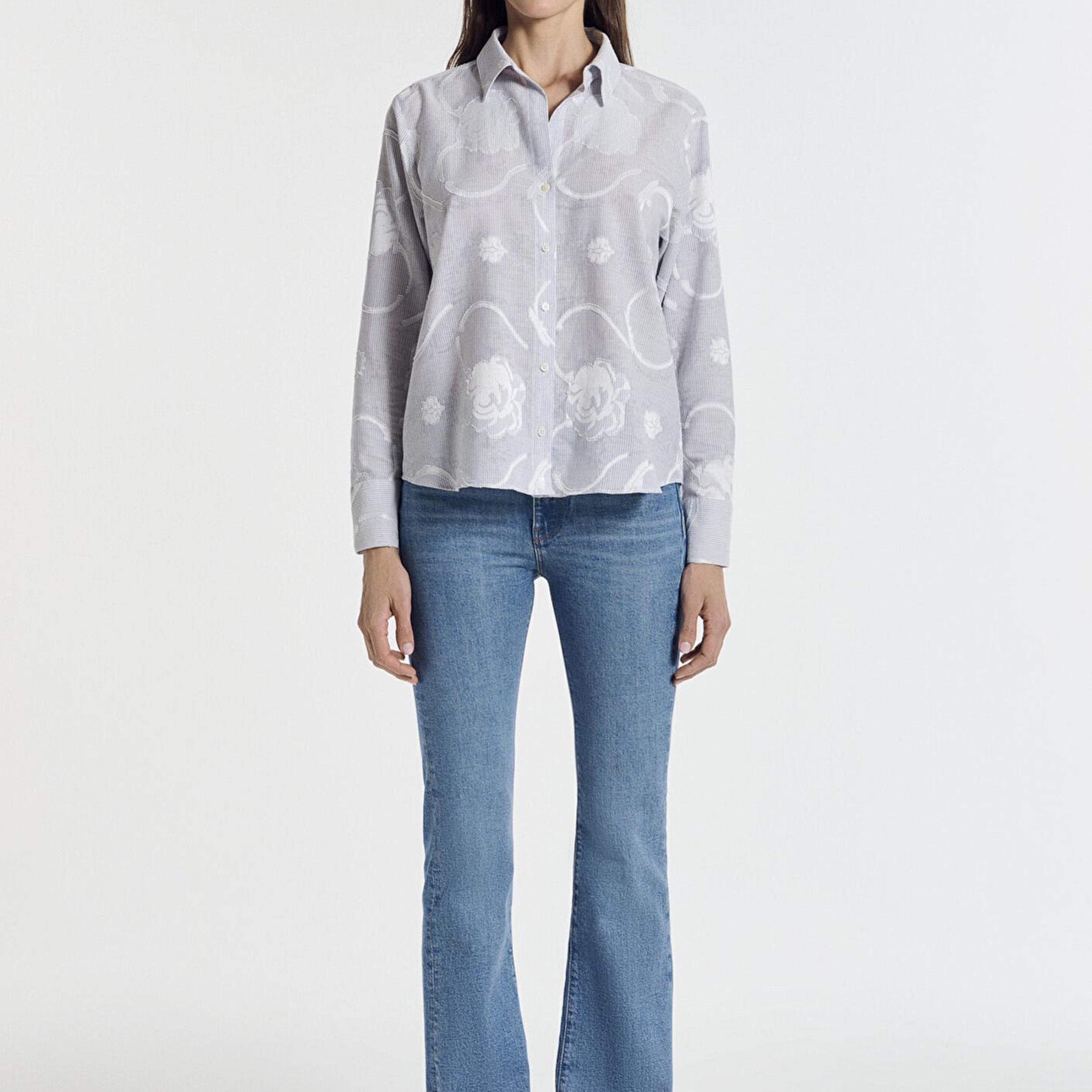 Mavi Baskılı Açık Mavi Gömlek Loose Fit / Bol Rahat Kesim 1211437-84336