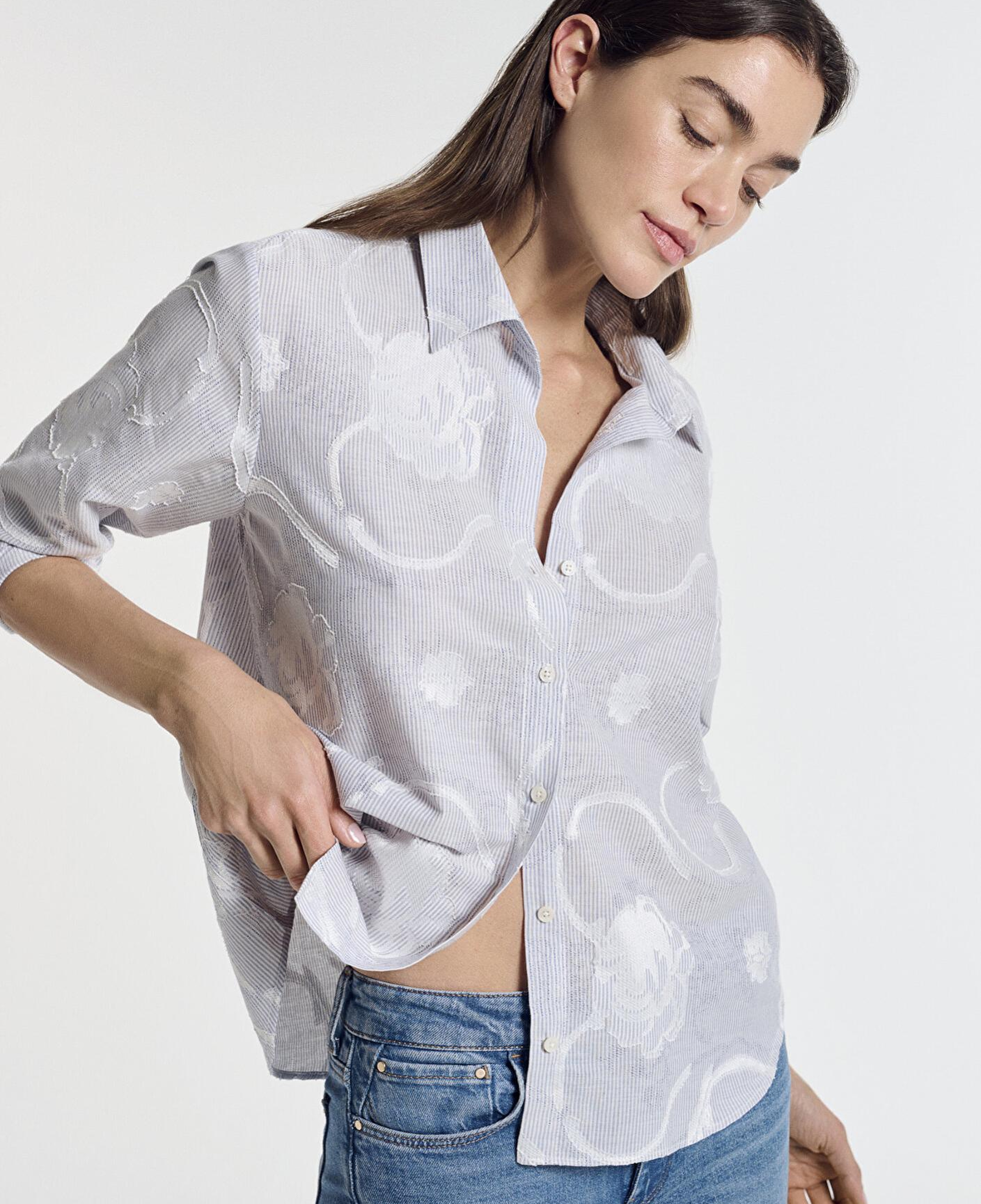 Mavi Baskılı Açık Mavi Gömlek Loose Fit / Bol Rahat Kesim 1211437-84336