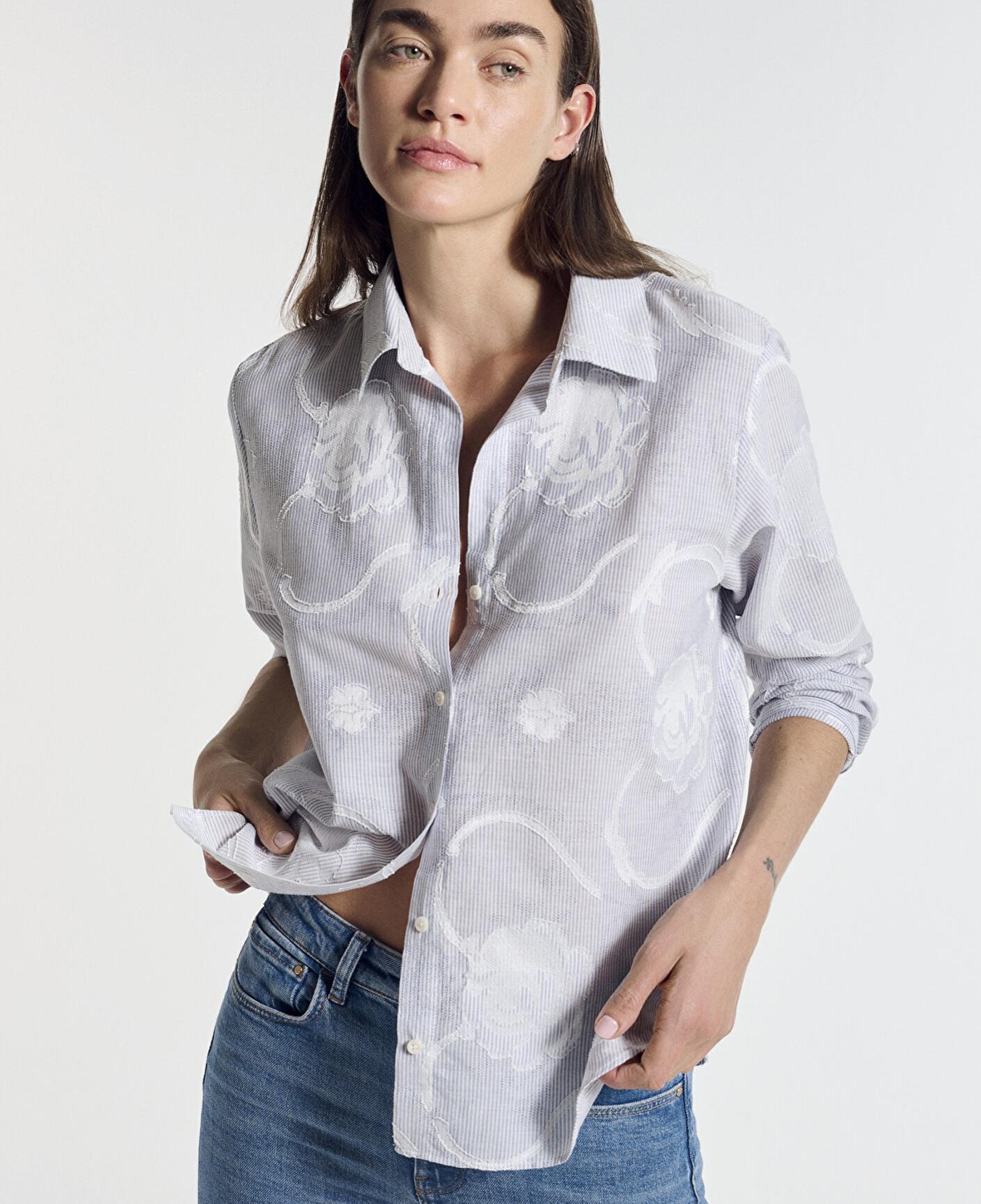 Mavi Baskılı Açık Mavi Gömlek Loose Fit / Bol Rahat Kesim 1211437-84336