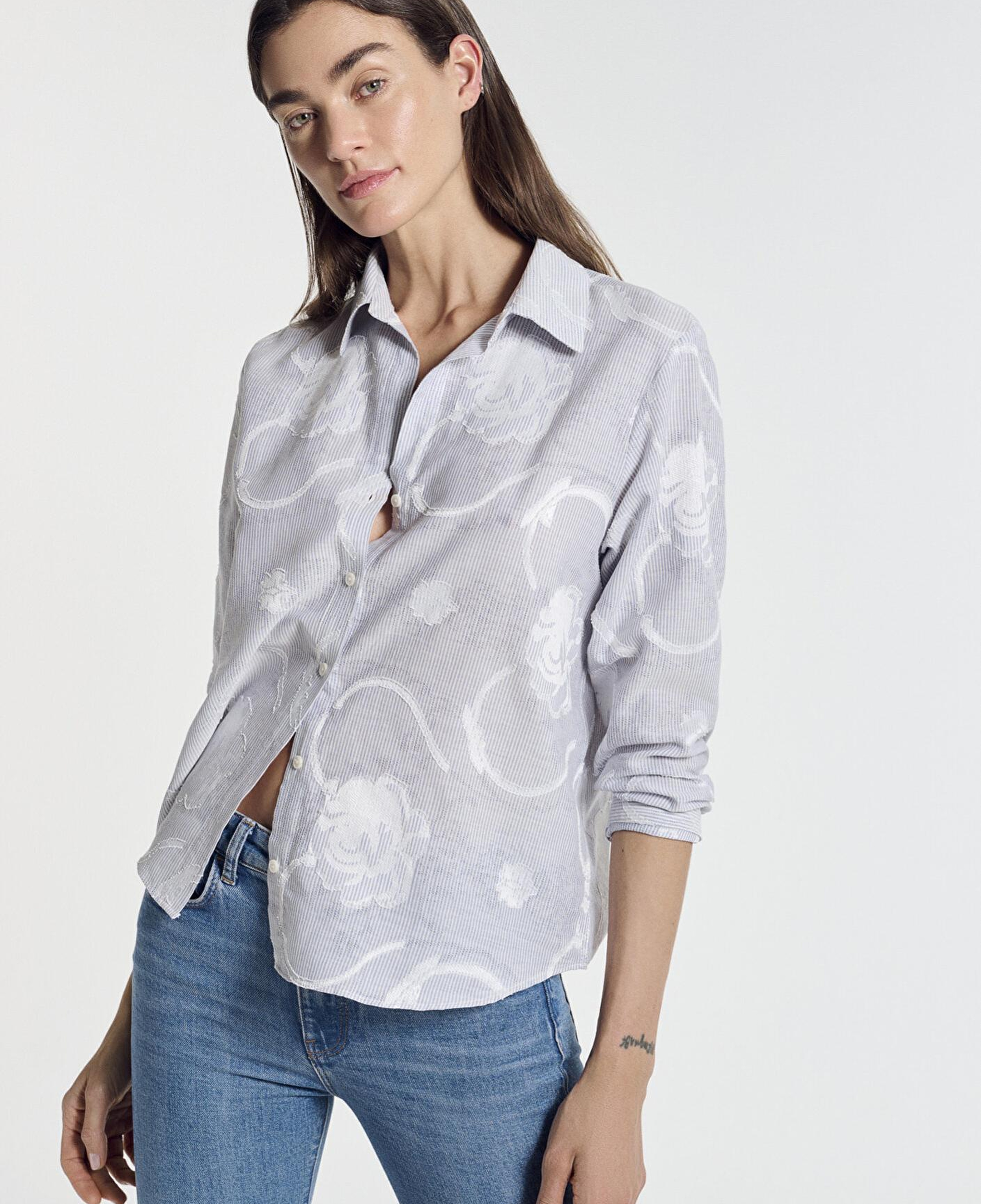 Mavi Baskılı Açık Mavi Gömlek Loose Fit / Bol Rahat Kesim 1211437-84336