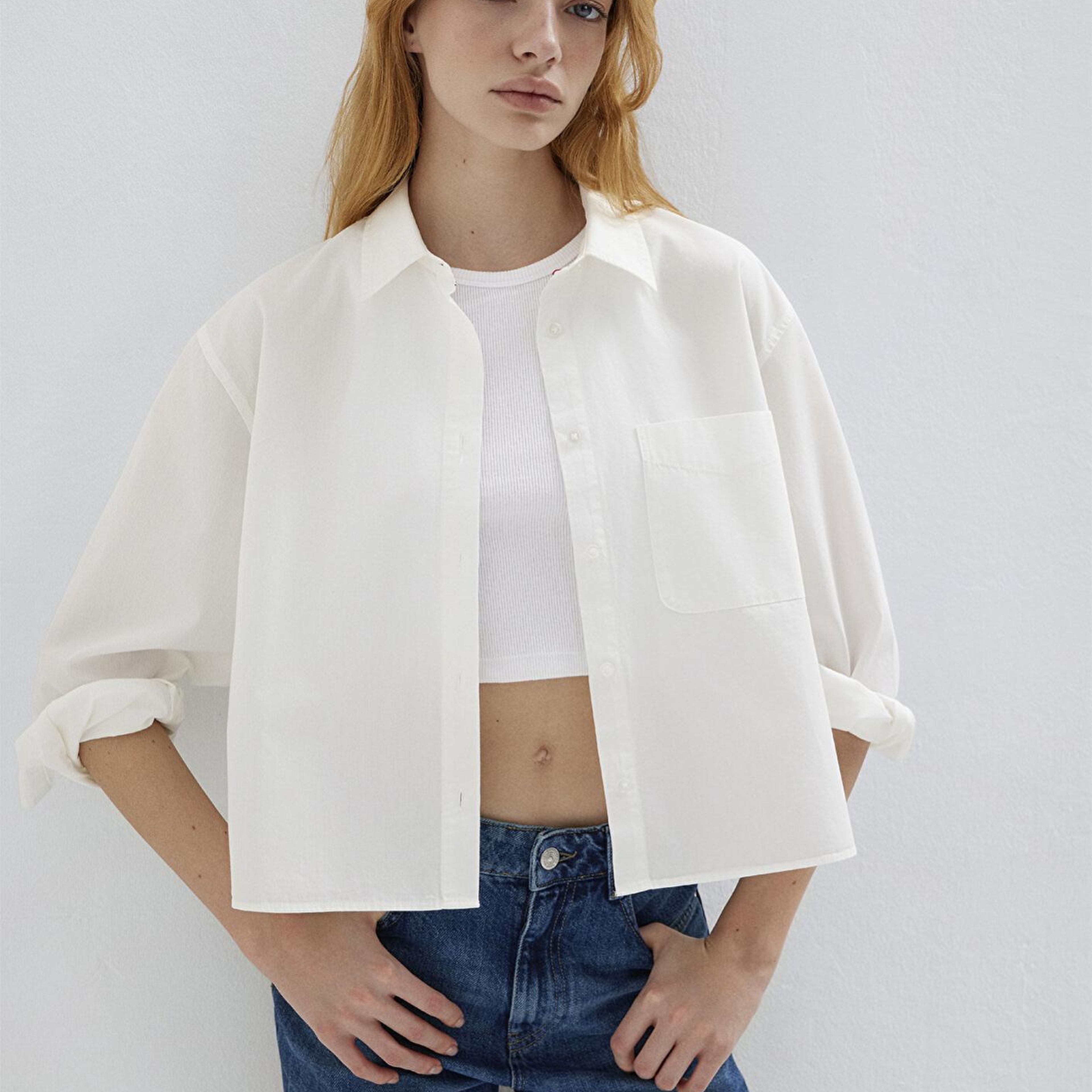 Mavi Ekru Kısa Gömlek Oversize / Geniş Kesim 1211453-70057