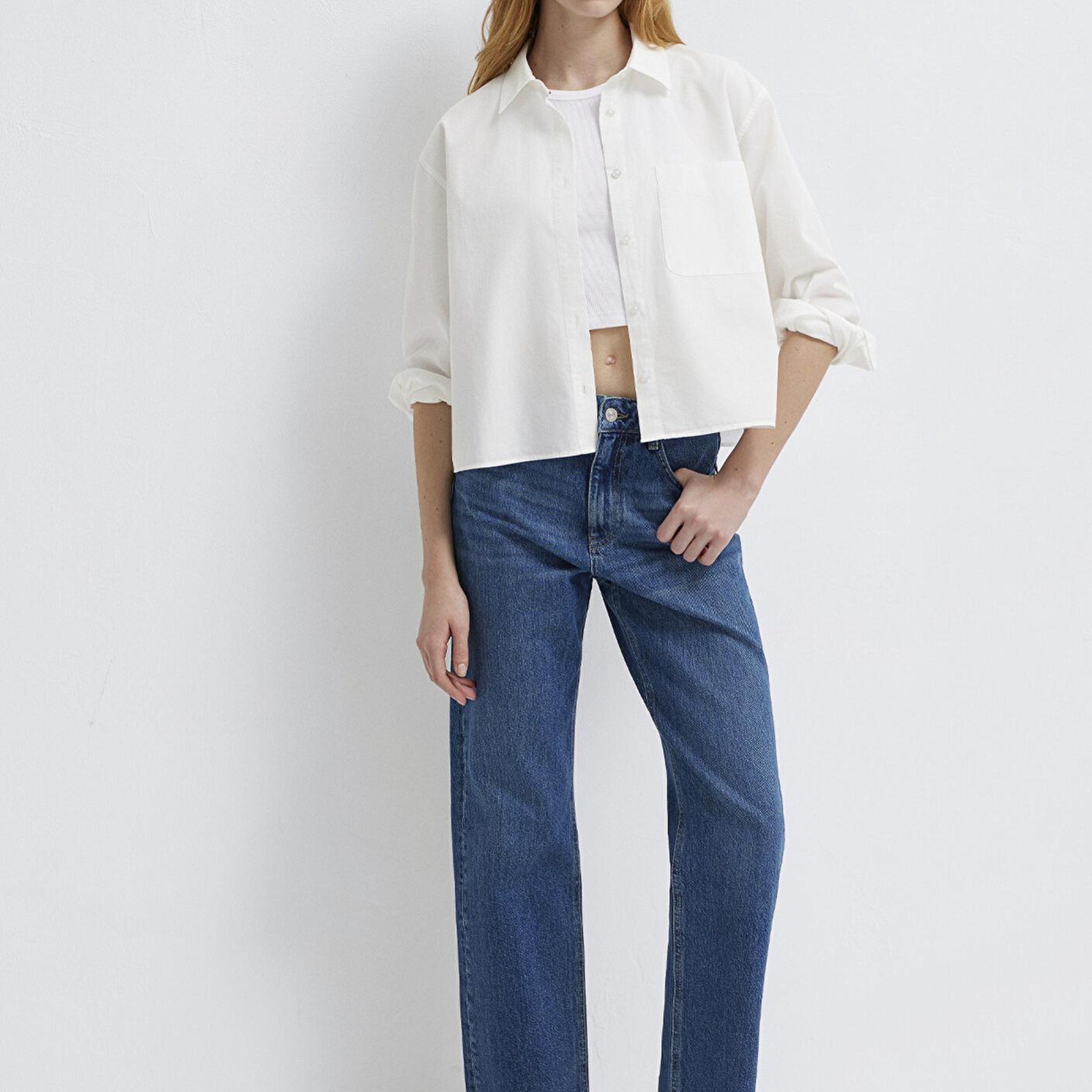 Mavi Ekru Kısa Gömlek Oversize / Geniş Kesim 1211453-70057