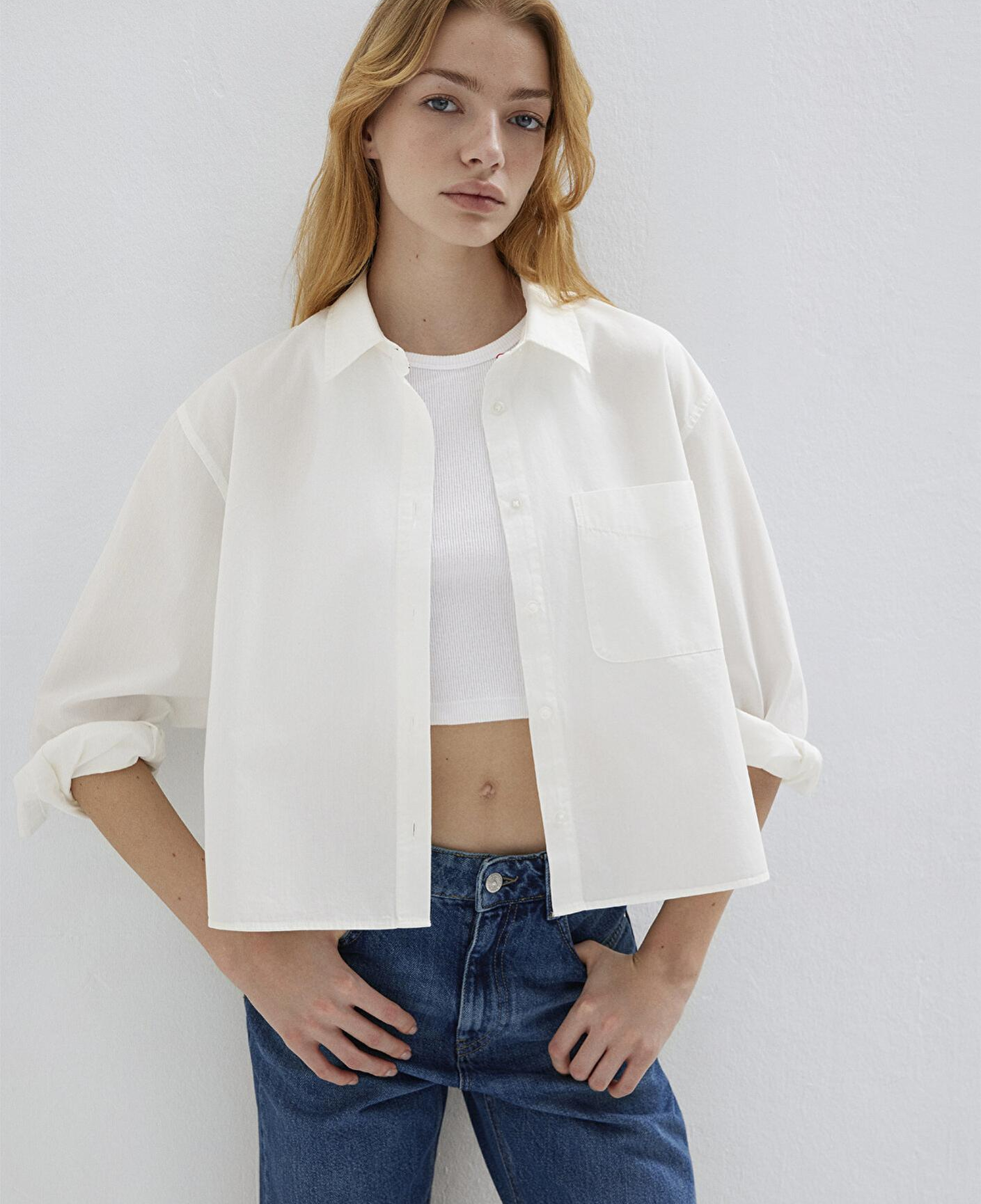 Mavi Ekru Kısa Gömlek Oversize / Geniş Kesim 1211453-70057