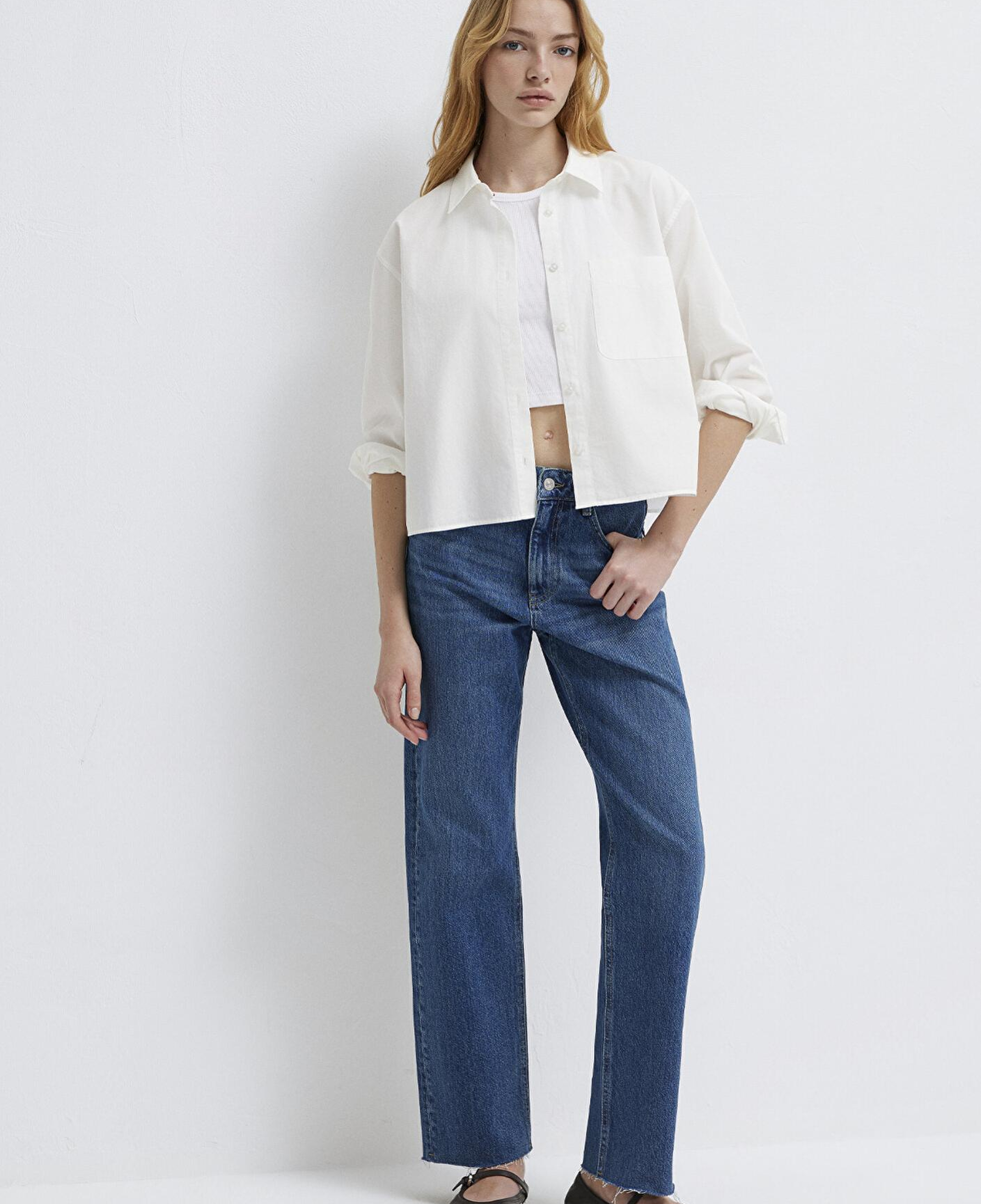 Mavi Ekru Kısa Gömlek Oversize / Geniş Kesim 1211453-70057