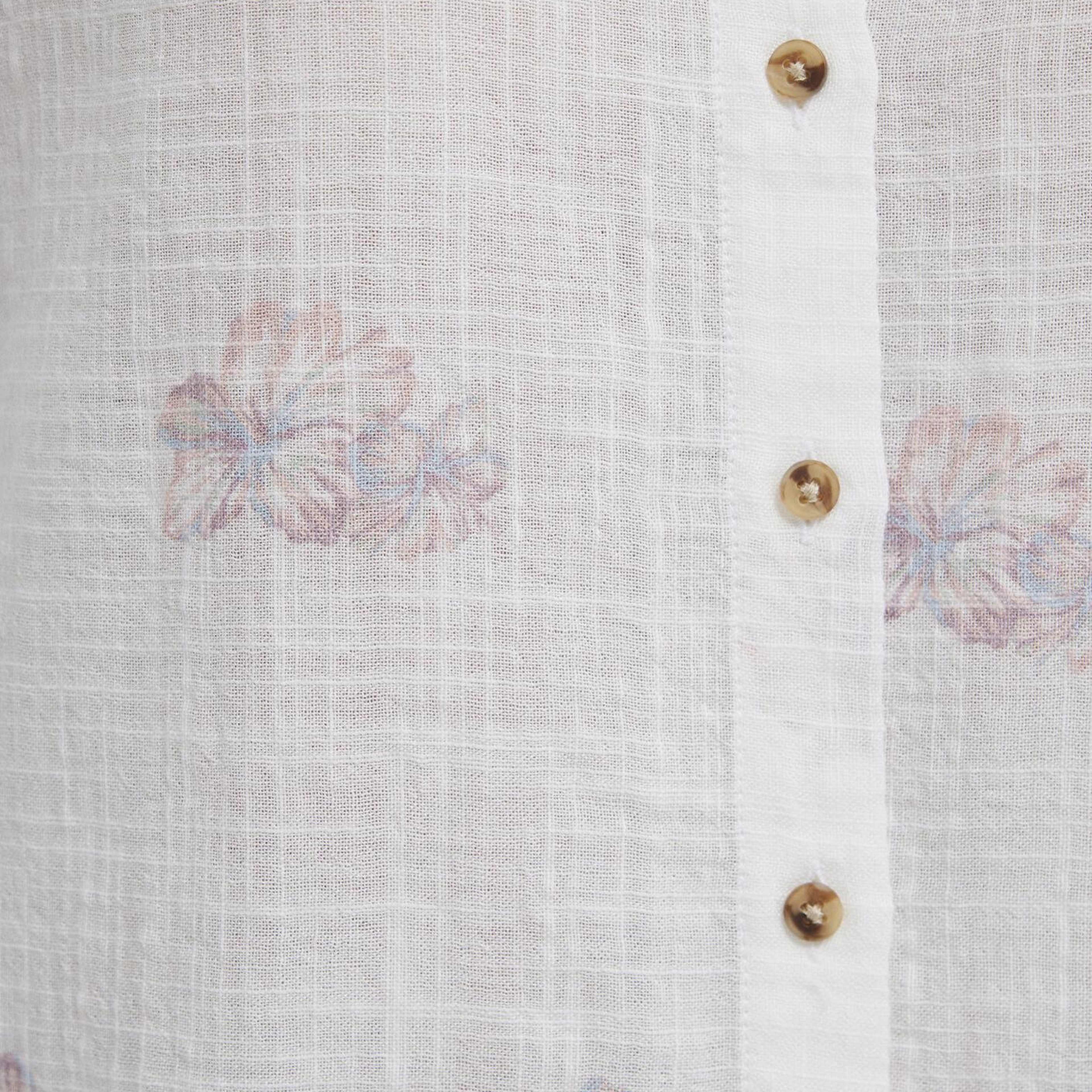 Mavi Çiçek Baskılı Ekru Gömlek Loose Fit / Bol Rahat Kesim 122514-91496