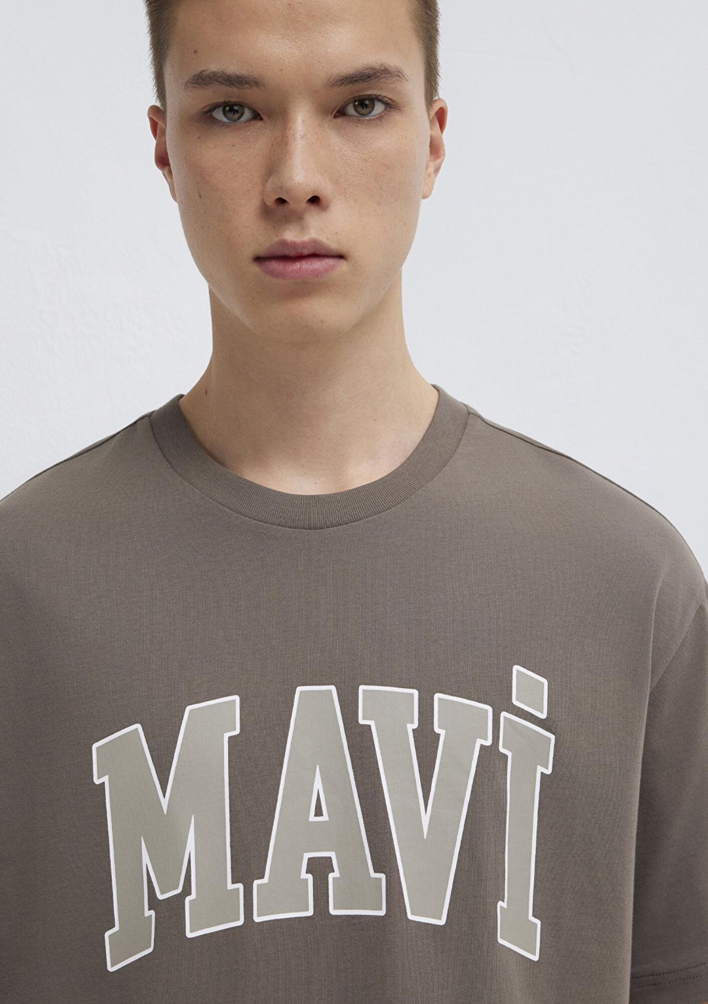 Mavi Mavi Logo Baskılı Kahverengi Tişört Loose Fit / Bol Rahat Kesim 0611711-91601