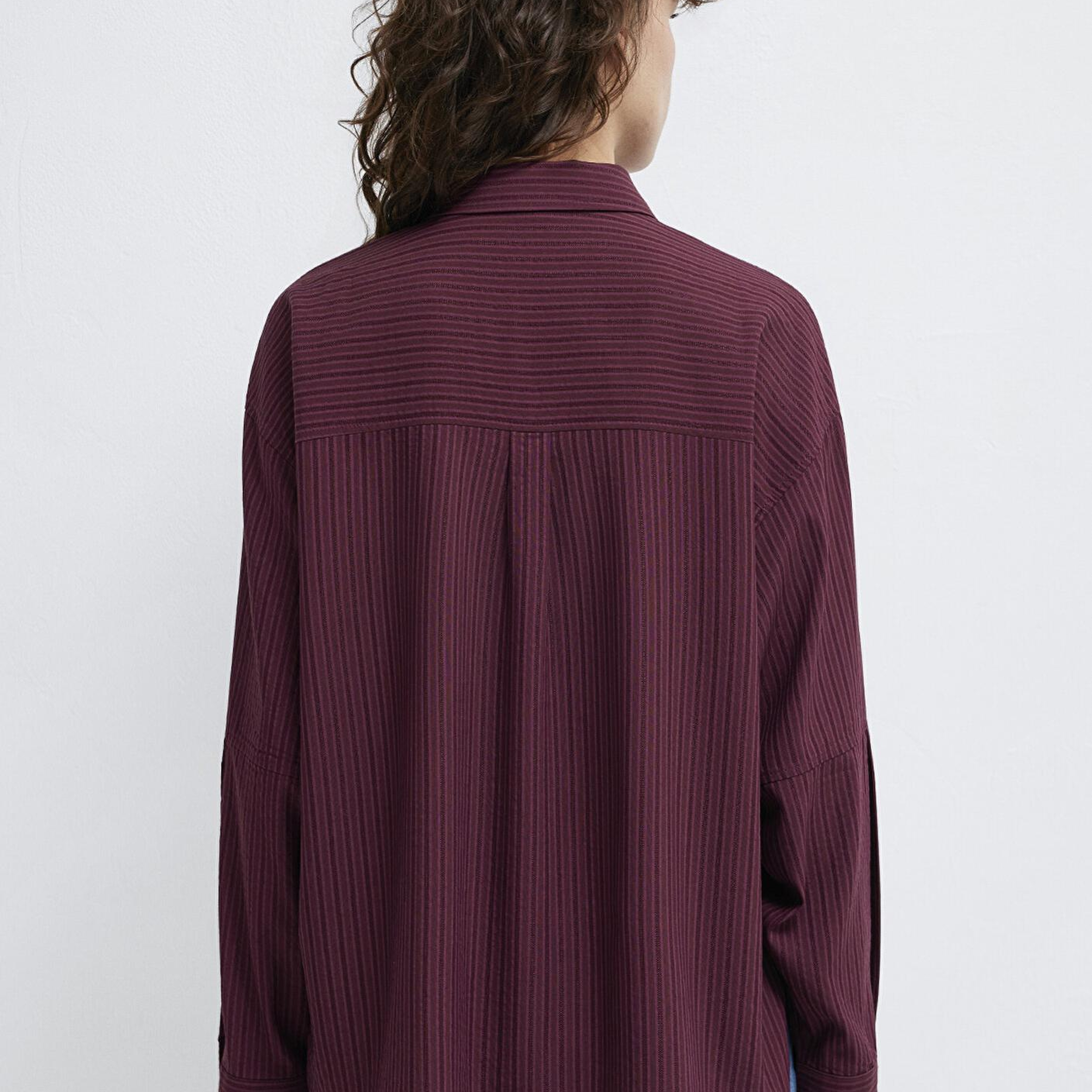 Mavi Çizgili Bordo Gömlek Oversize / Geniş Kesim 1210878-70434