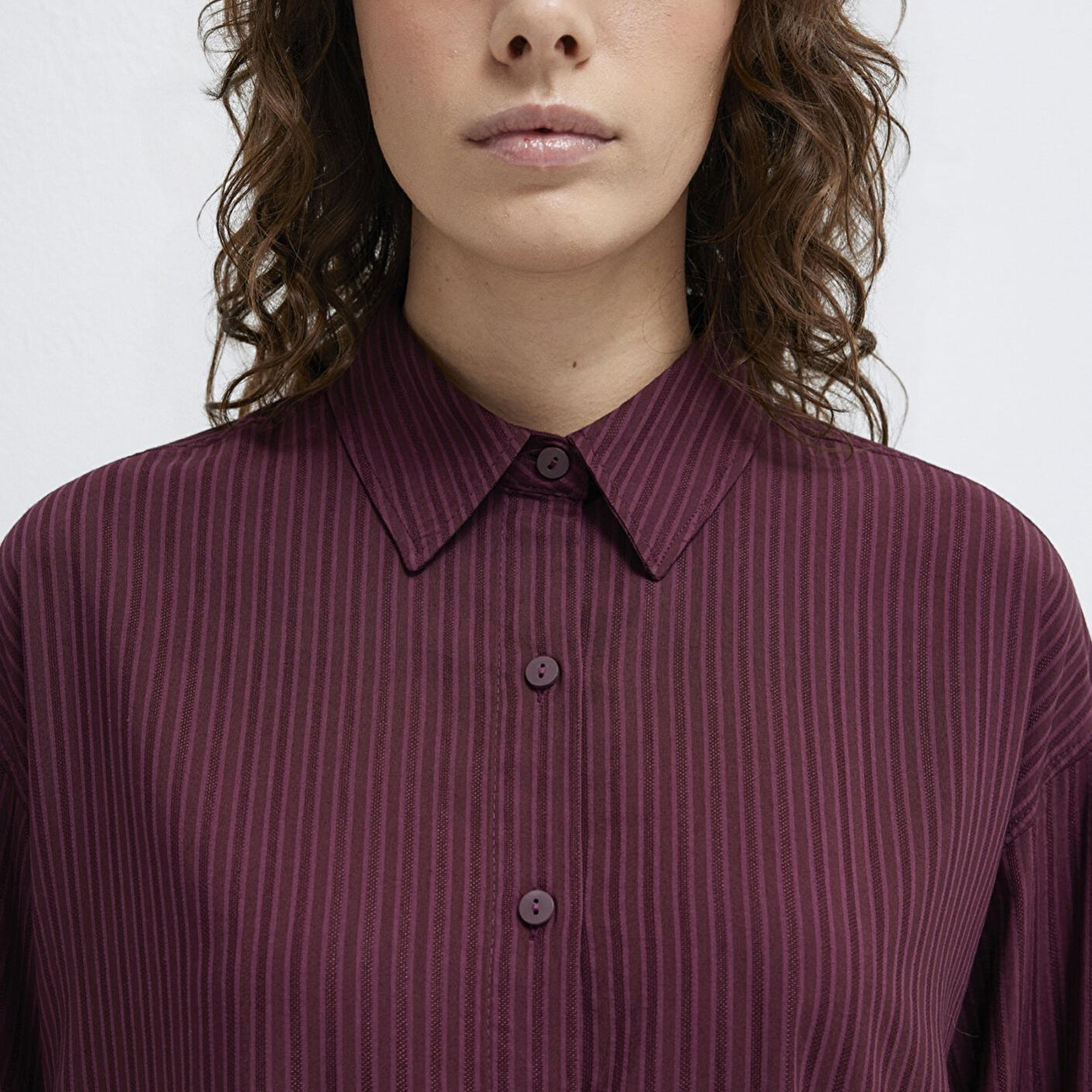 Mavi Çizgili Bordo Gömlek Oversize / Geniş Kesim 1210878-70434