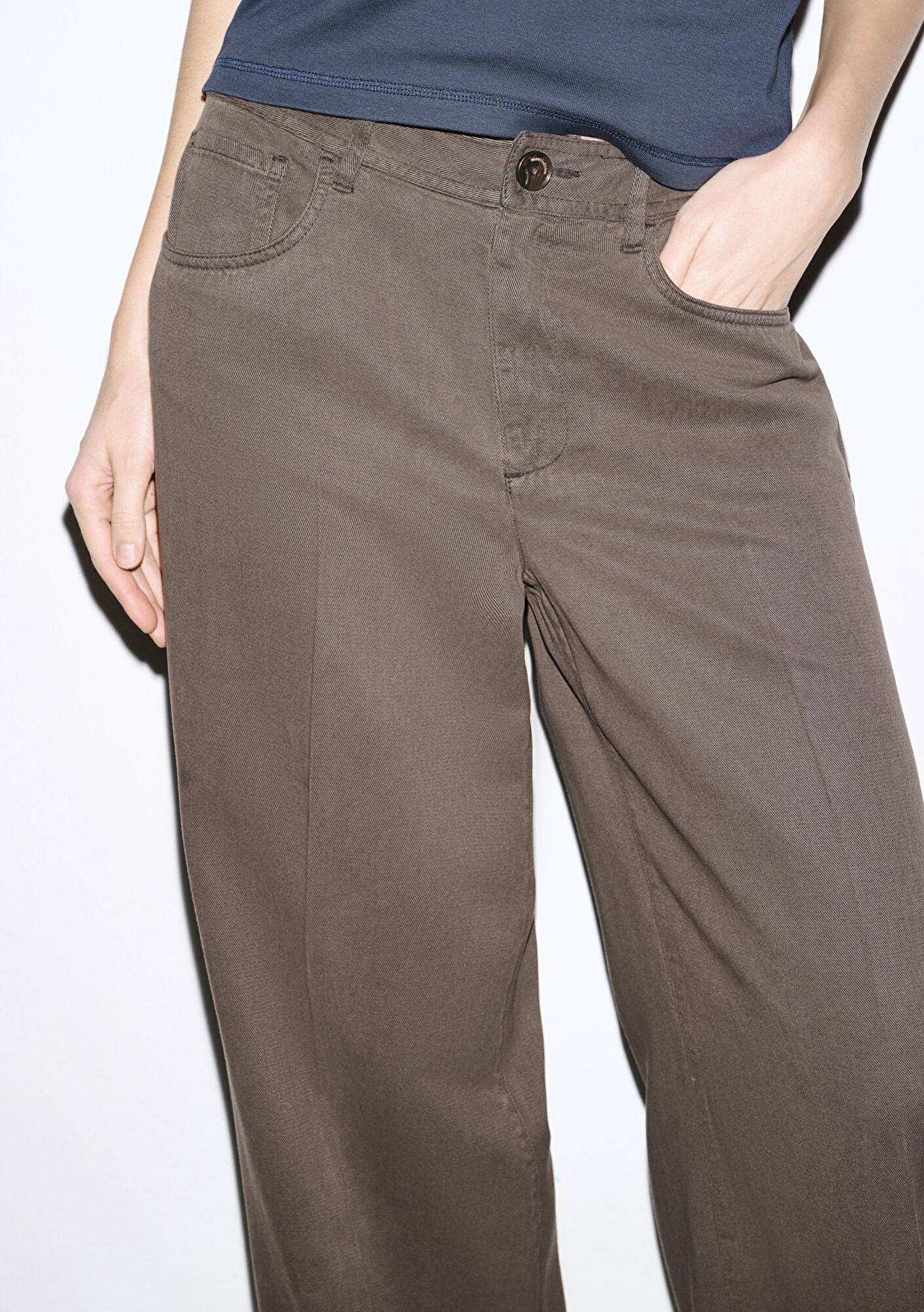 Mavi Kahverengi Geniş Paça Pantolon 1011217-71603