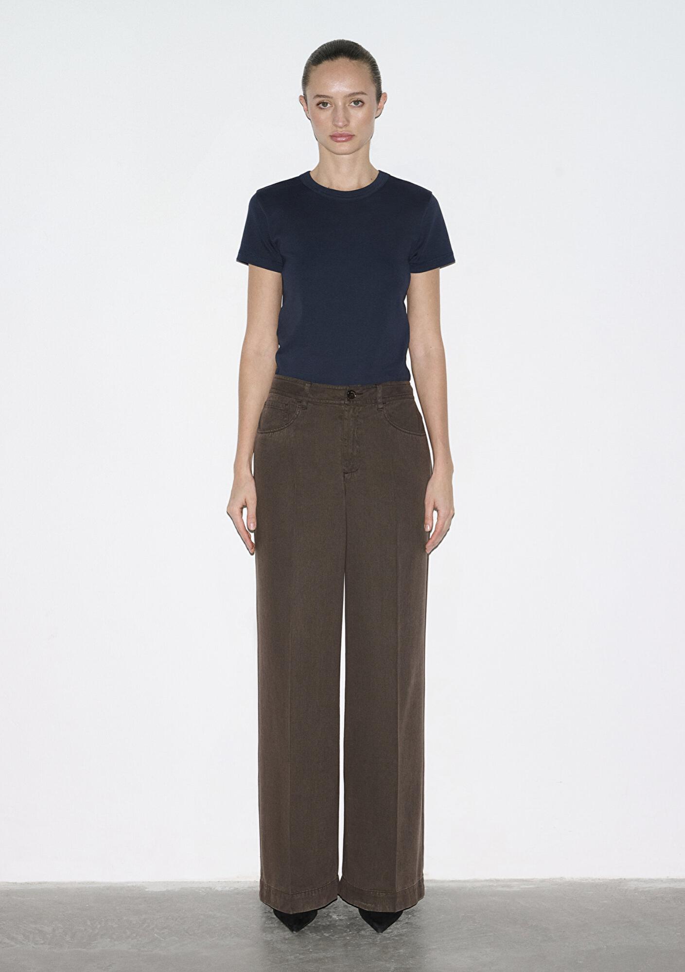 Mavi Kahverengi Geniş Paça Pantolon 1011217-71603