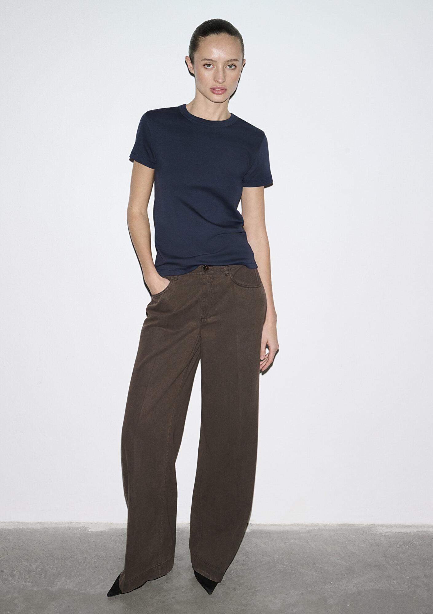 Mavi Kahverengi Geniş Paça Pantolon 1011217-71603