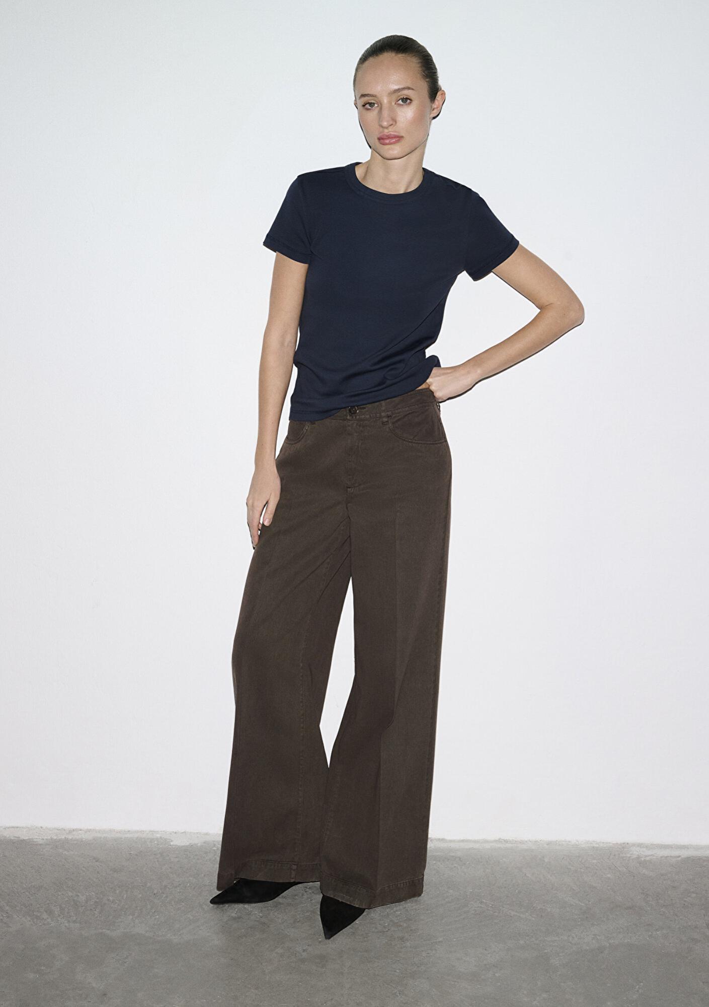 Mavi Kahverengi Geniş Paça Pantolon 1011217-71603