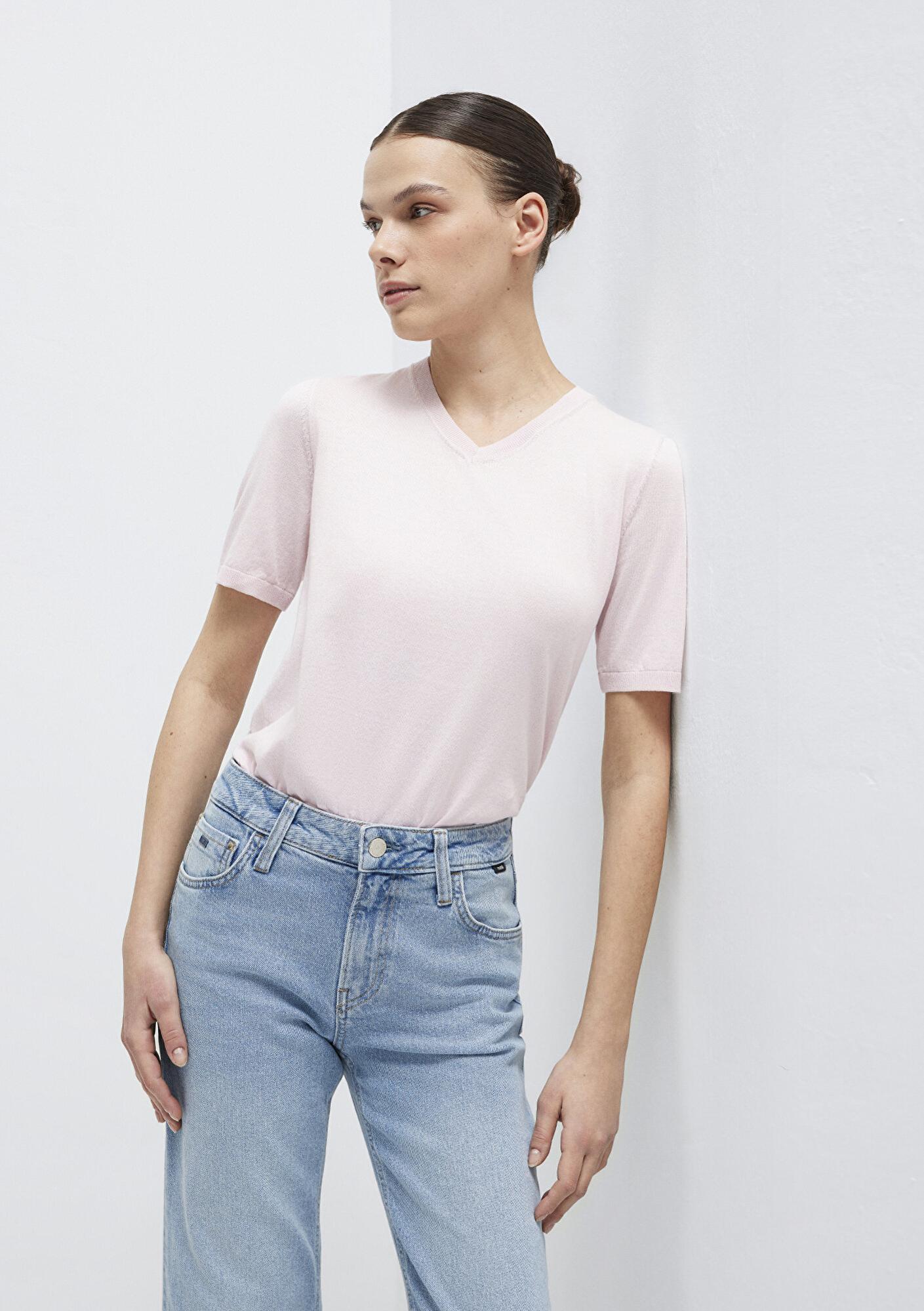 Mavi V Yaka Pembe Kazak Regular Fit / Normal Kesim 1710868-70969