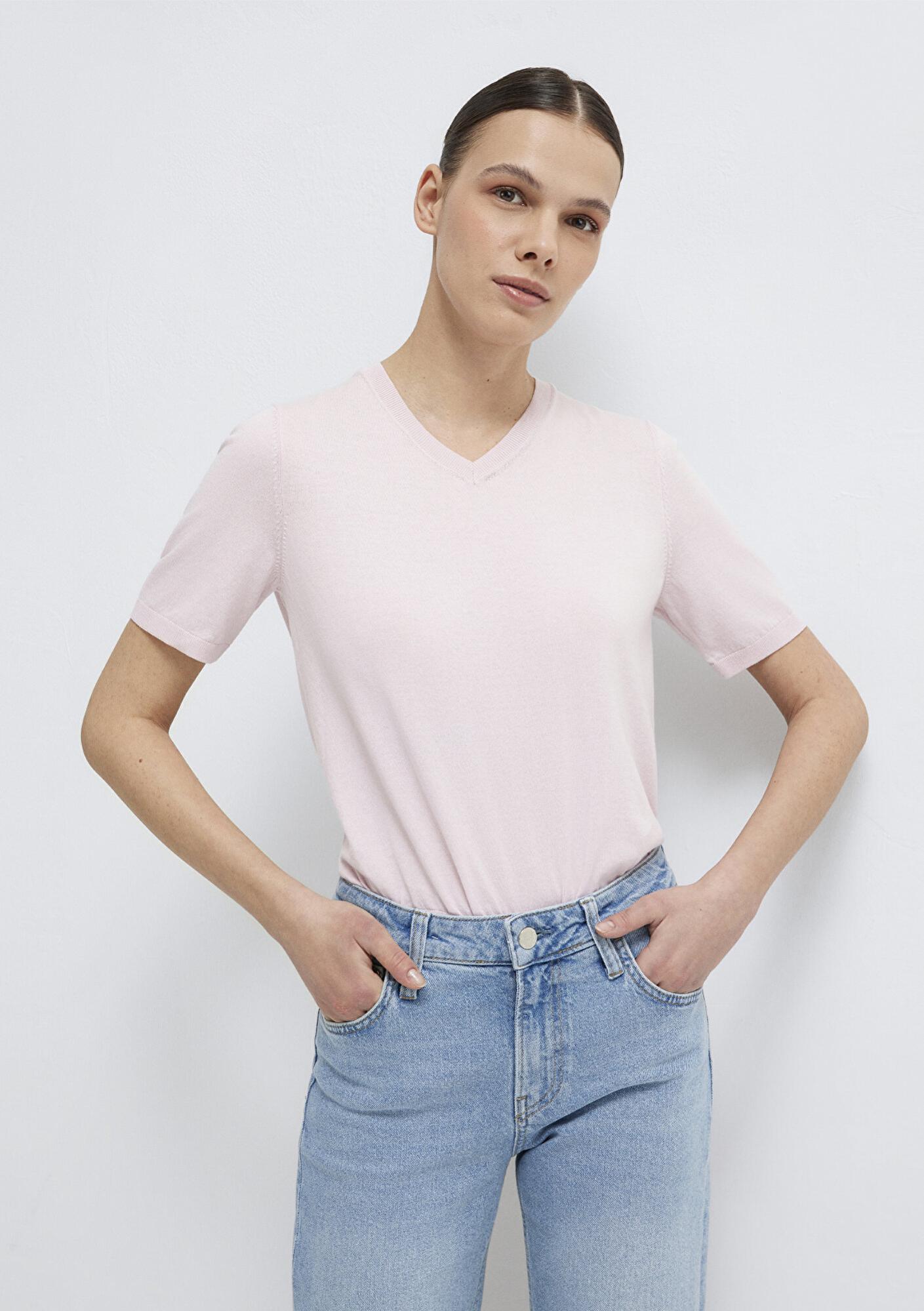 Mavi V Yaka Pembe Kazak Regular Fit / Normal Kesim 1710868-70969