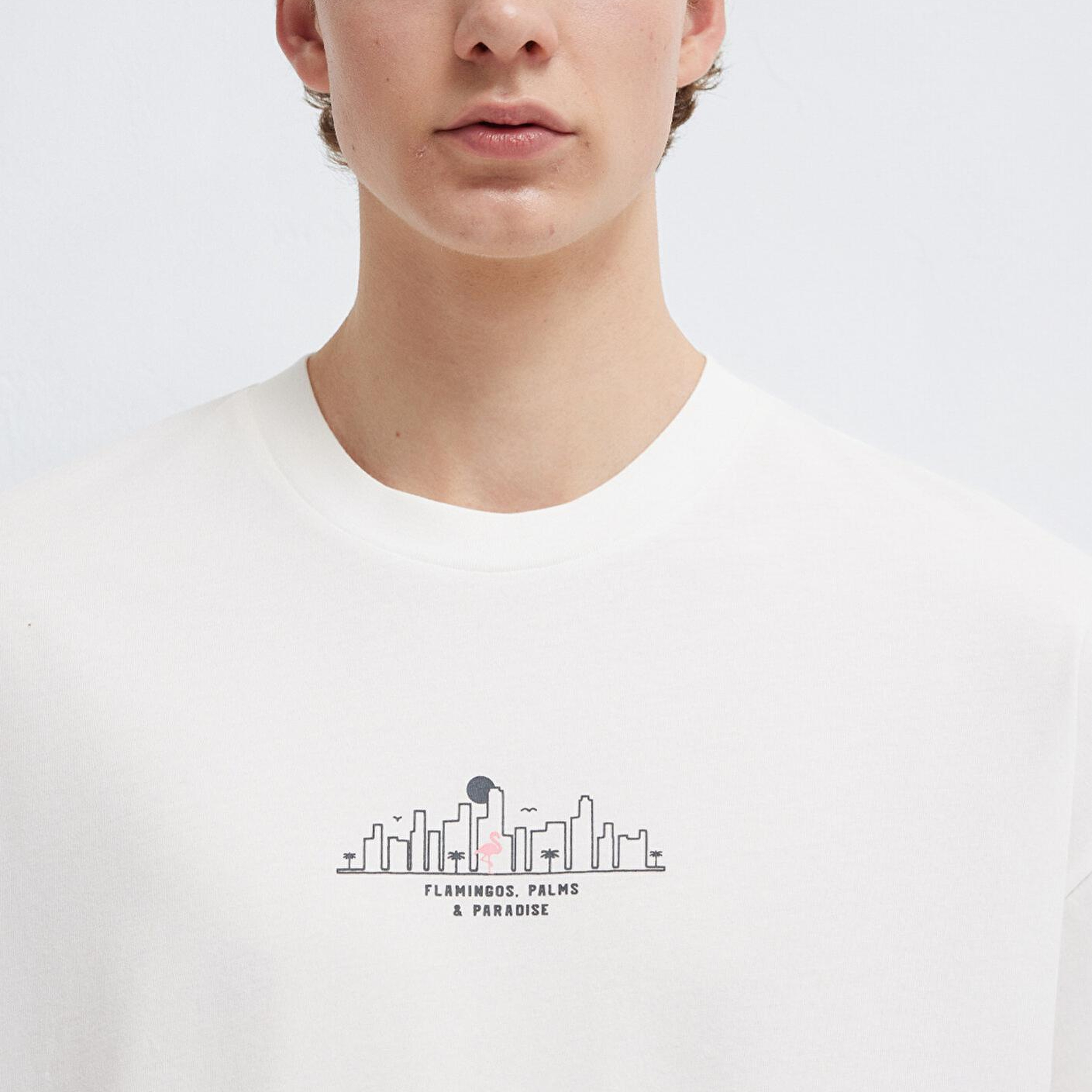 Mavi Miami Baskılı Ekru Tişört Oversize / Geniş Kesim 0613296-70057