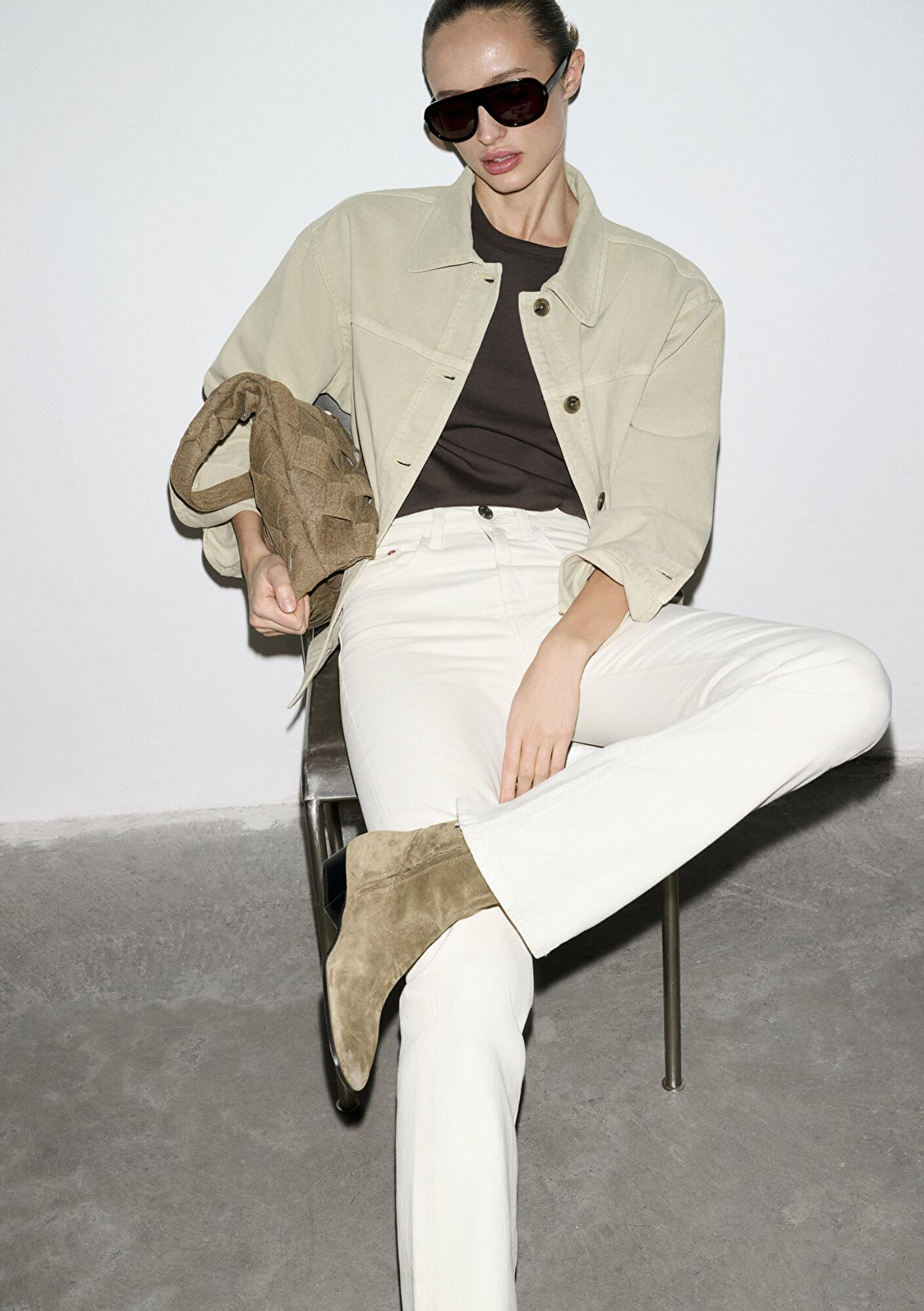 Mavi Cep Detaylı Yeşil Gömlek Oversize / Geniş Kesim 1211424-70153