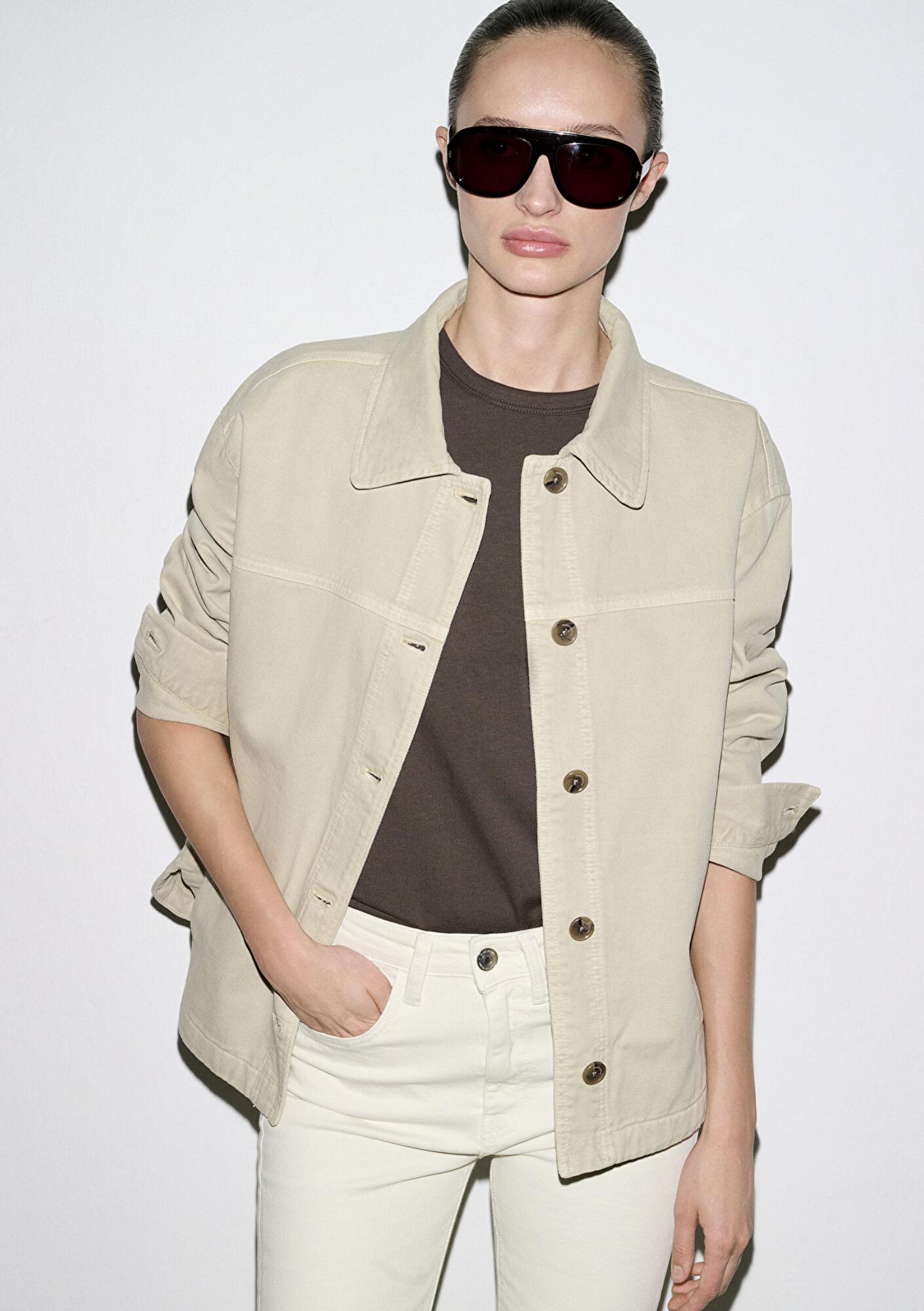 Mavi Cep Detaylı Yeşil Gömlek Oversize / Geniş Kesim 1211424-70153