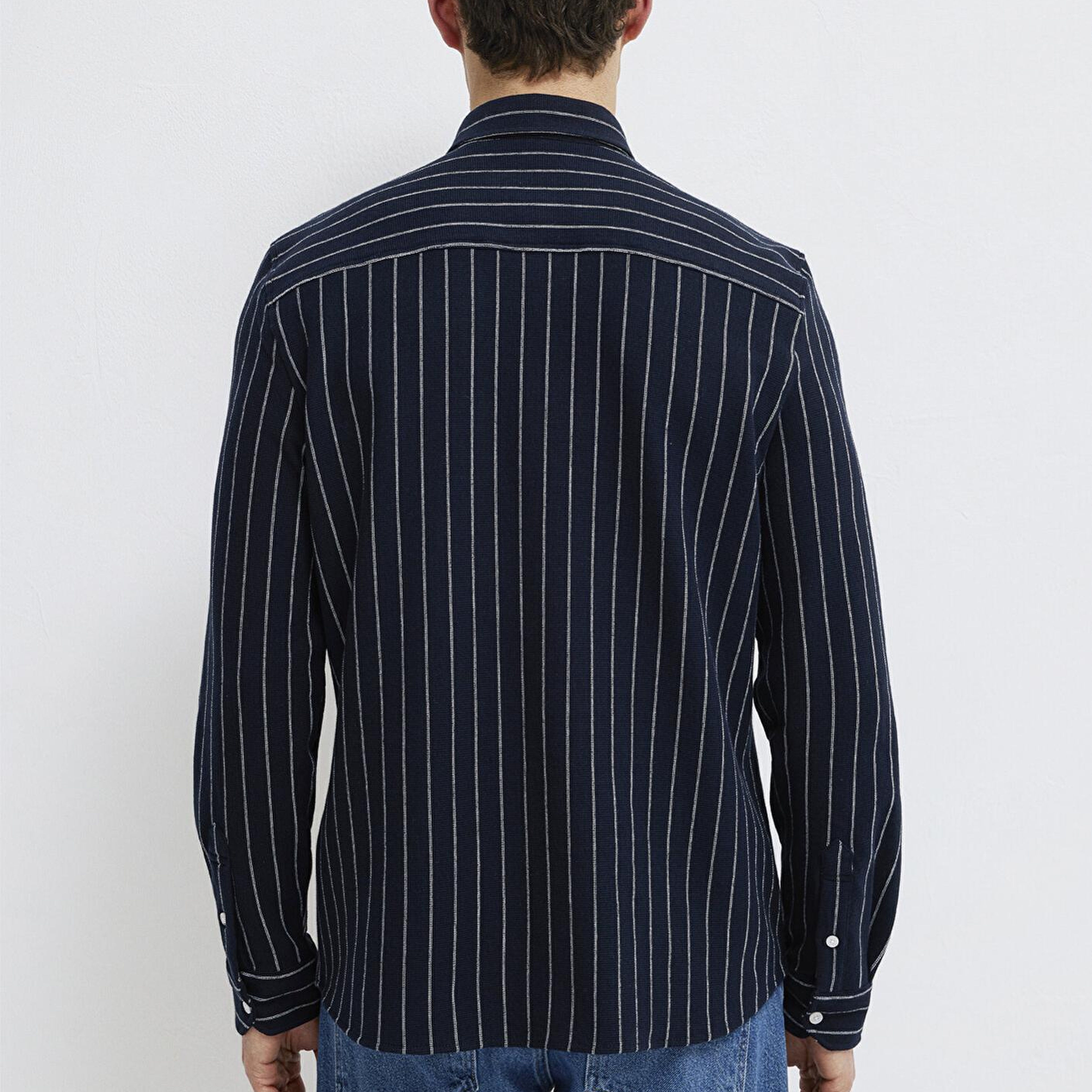 Mavi Çizgili Siyah Gömlek Regular Fit / Normal Kesim 0211998-91552