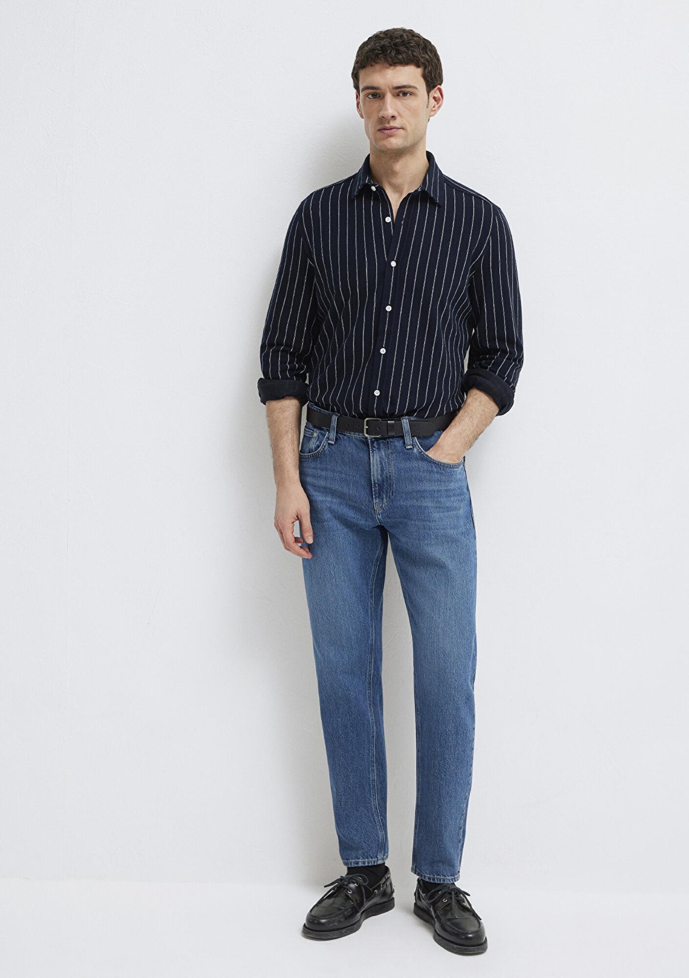 Mavi Çizgili Siyah Gömlek Regular Fit / Normal Kesim 0211998-91552