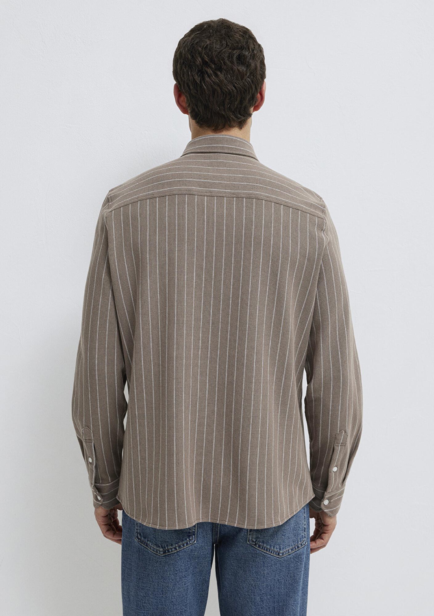 Mavi Çizgili Kahverengi Gömlek Regular Fit / Normal Kesim 0211998-91553