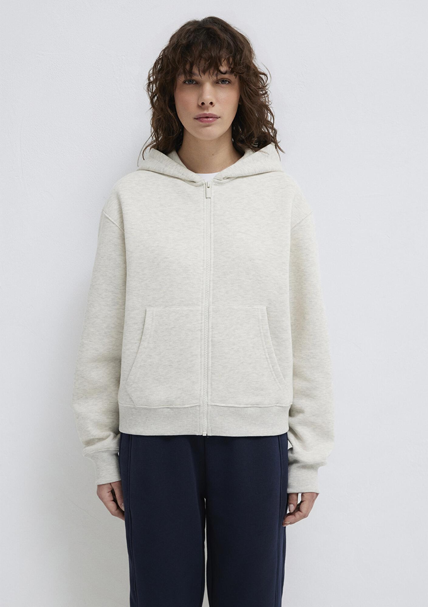 Mavi Mavi Logo Nakış Detaylı Kapüşonlu Bej Sweatshirt 1S10532-85576