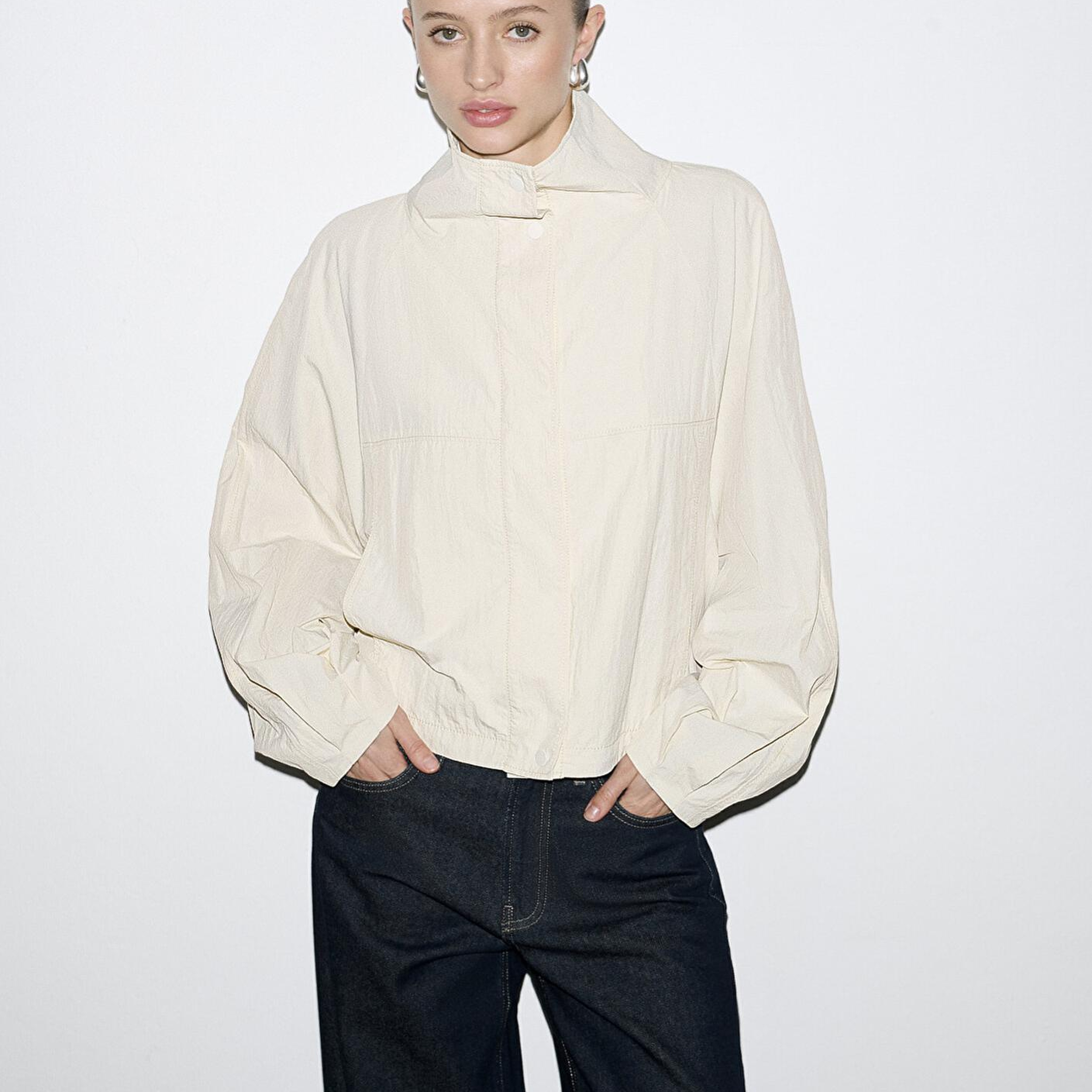 Mavi Dik Yaka Bej Ceket Oversize / Geniş Kesim 1110848-70140