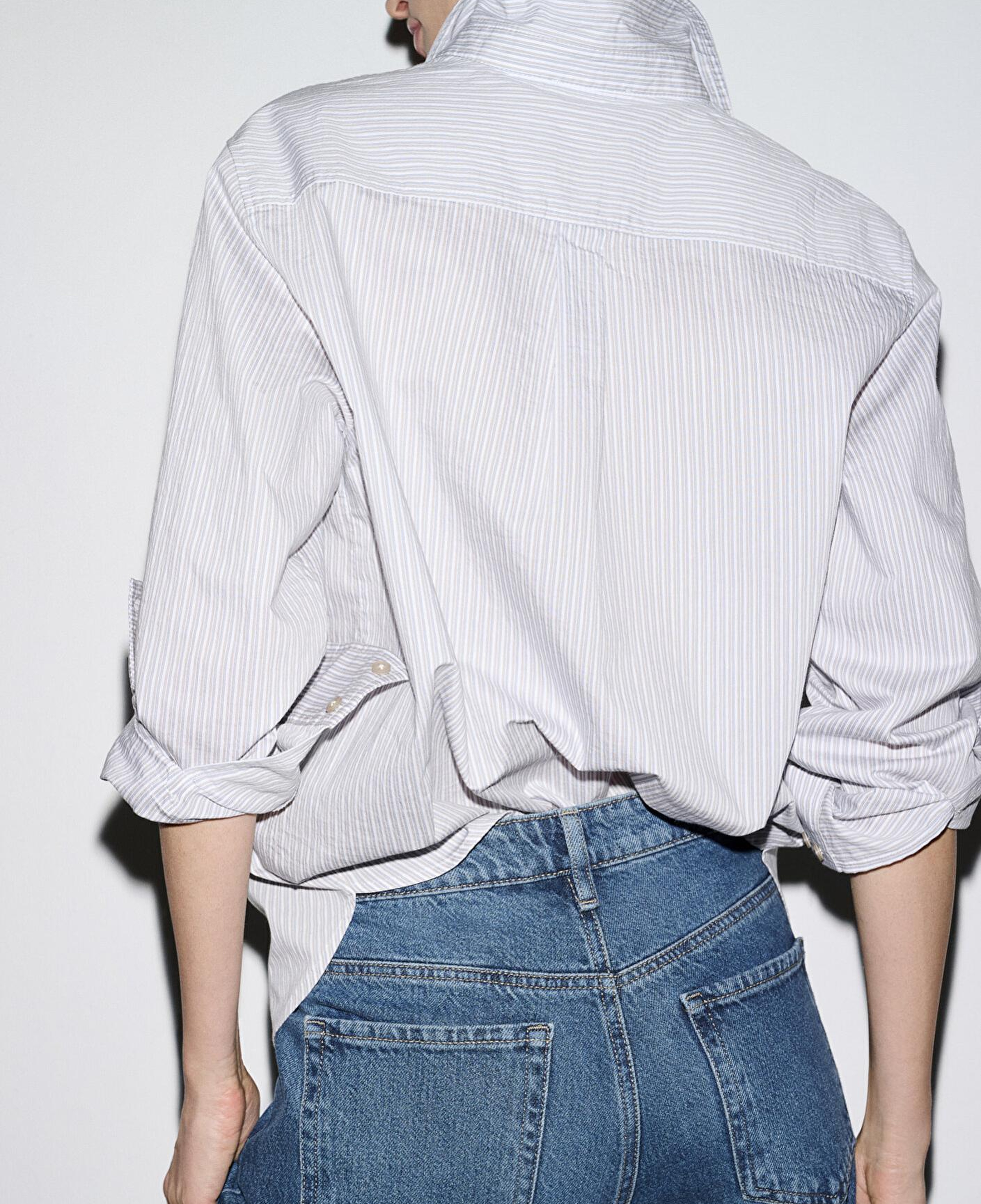 Mavi Çizgili Mavi Gömlek Loose Fit / Bol Rahat Kesim 1211432-81474