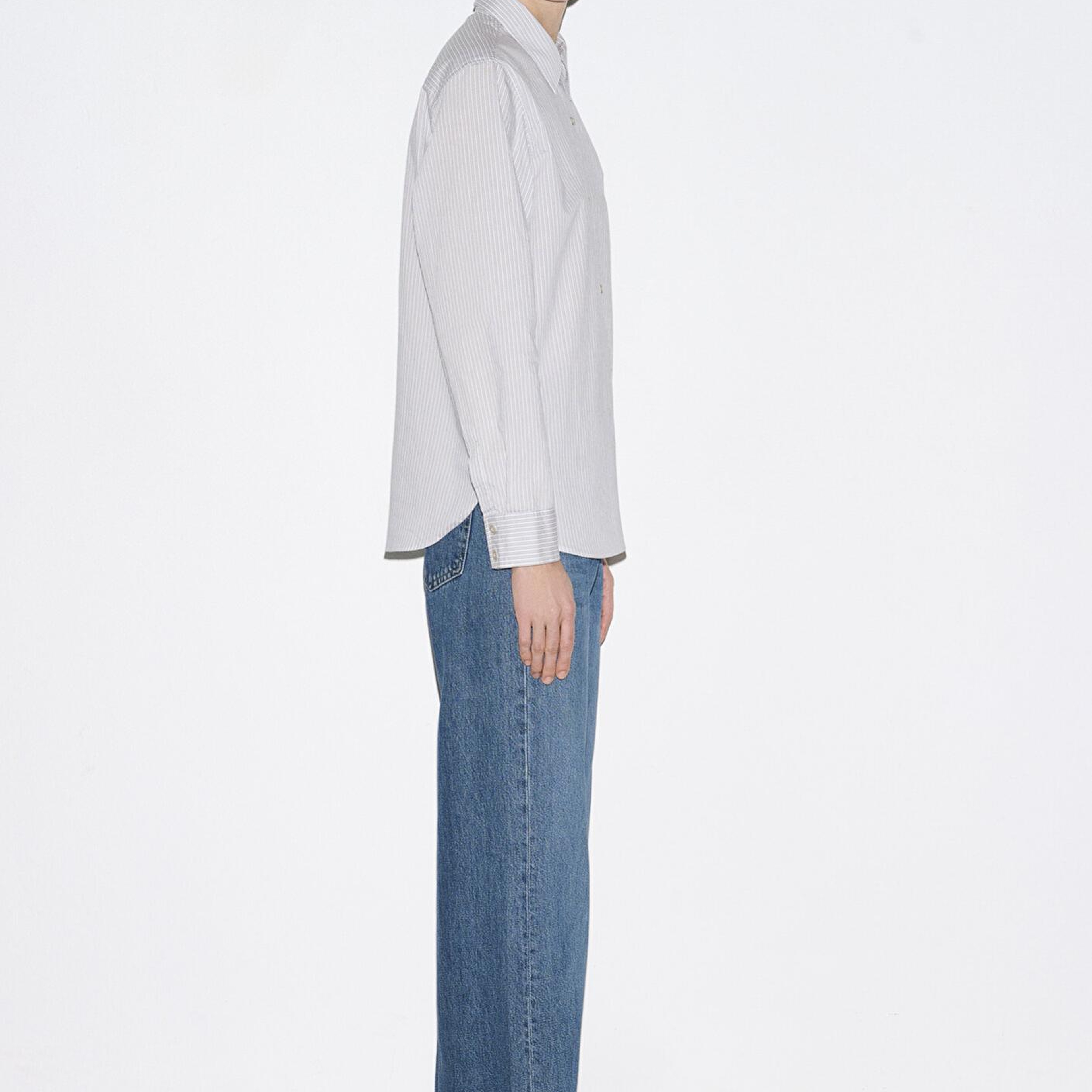 Mavi Çizgili Mavi Gömlek Loose Fit / Bol Rahat Kesim 1211432-81474