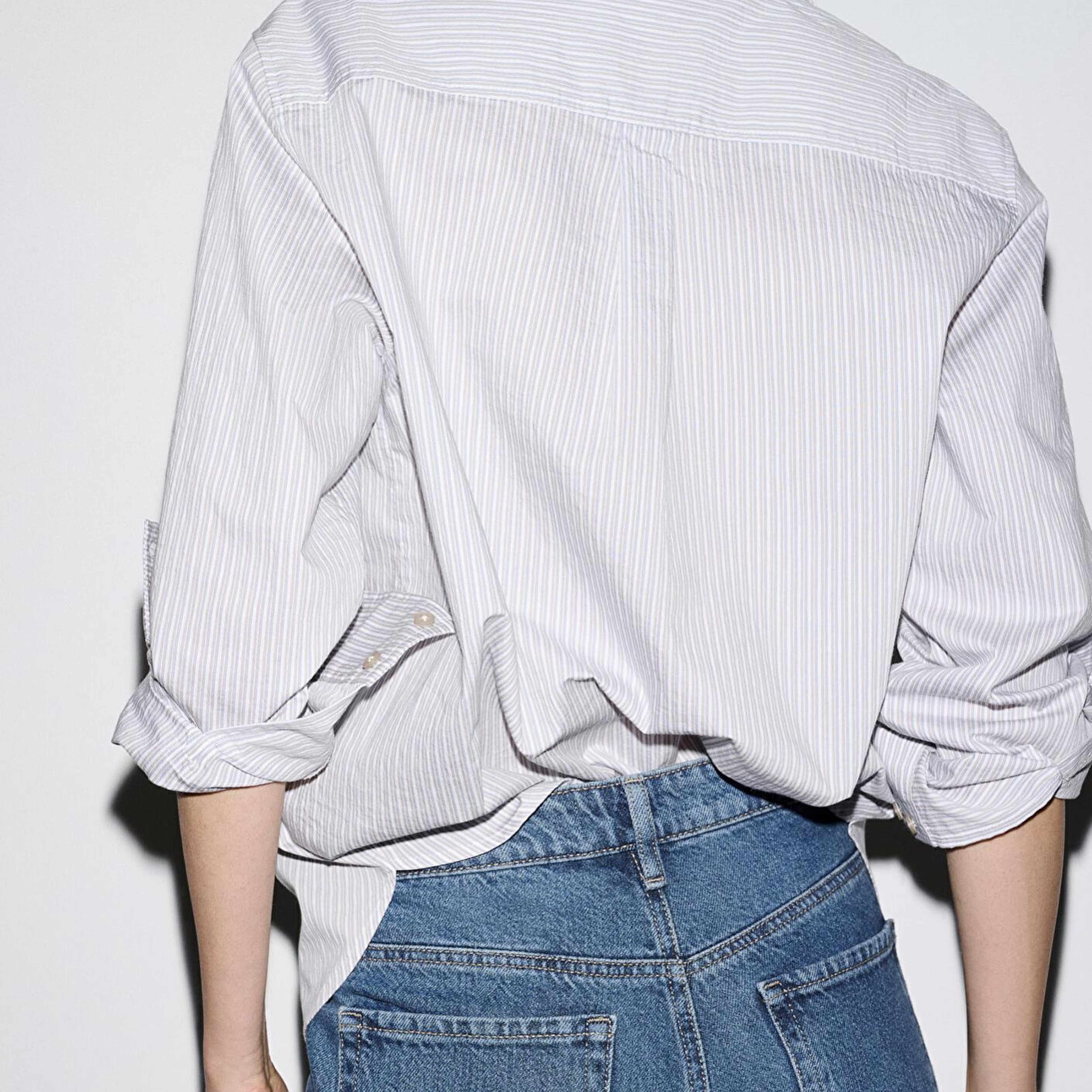 Mavi Çizgili Mavi Gömlek Loose Fit / Bol Rahat Kesim 1211432-81474