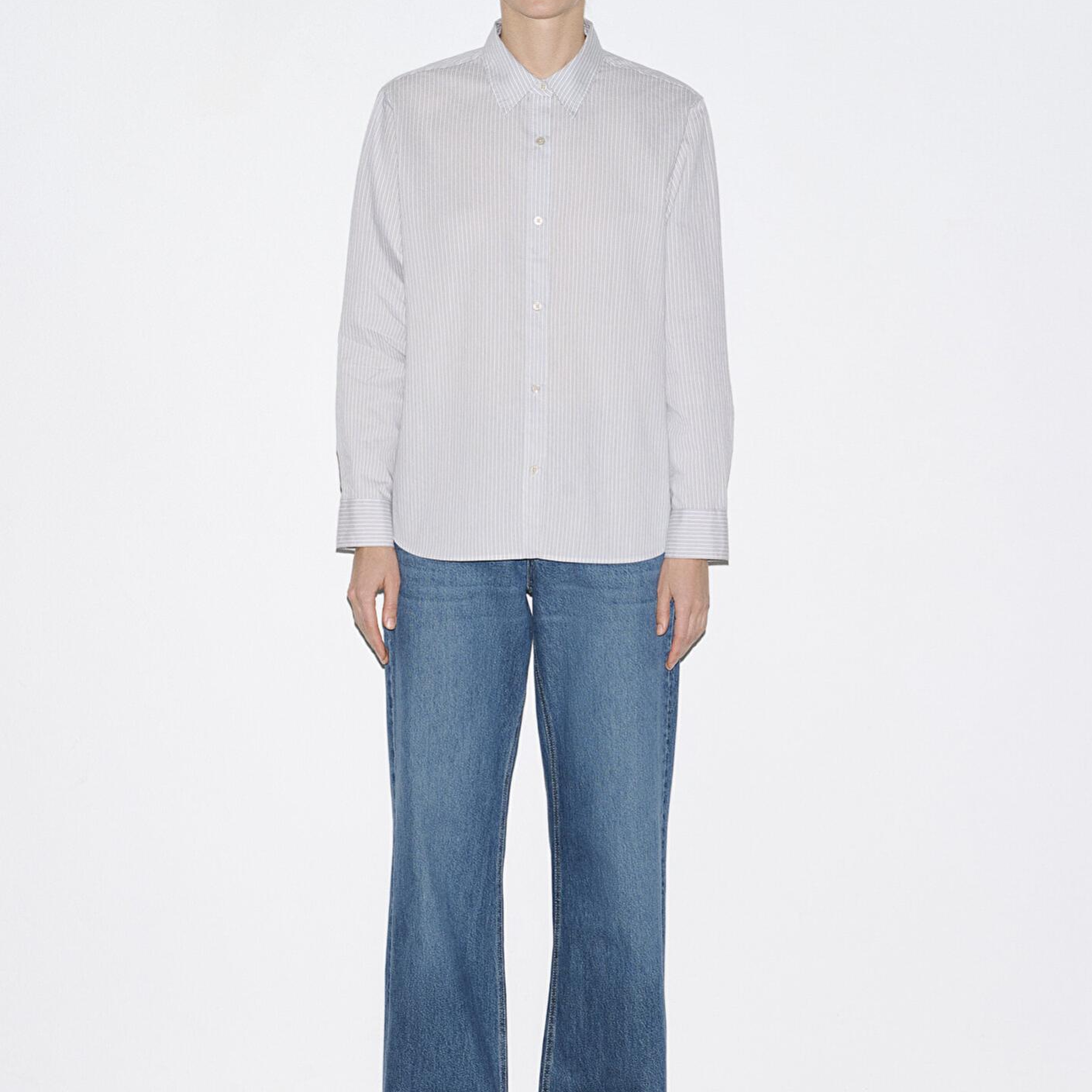 Mavi Çizgili Mavi Gömlek Loose Fit / Bol Rahat Kesim 1211432-81474