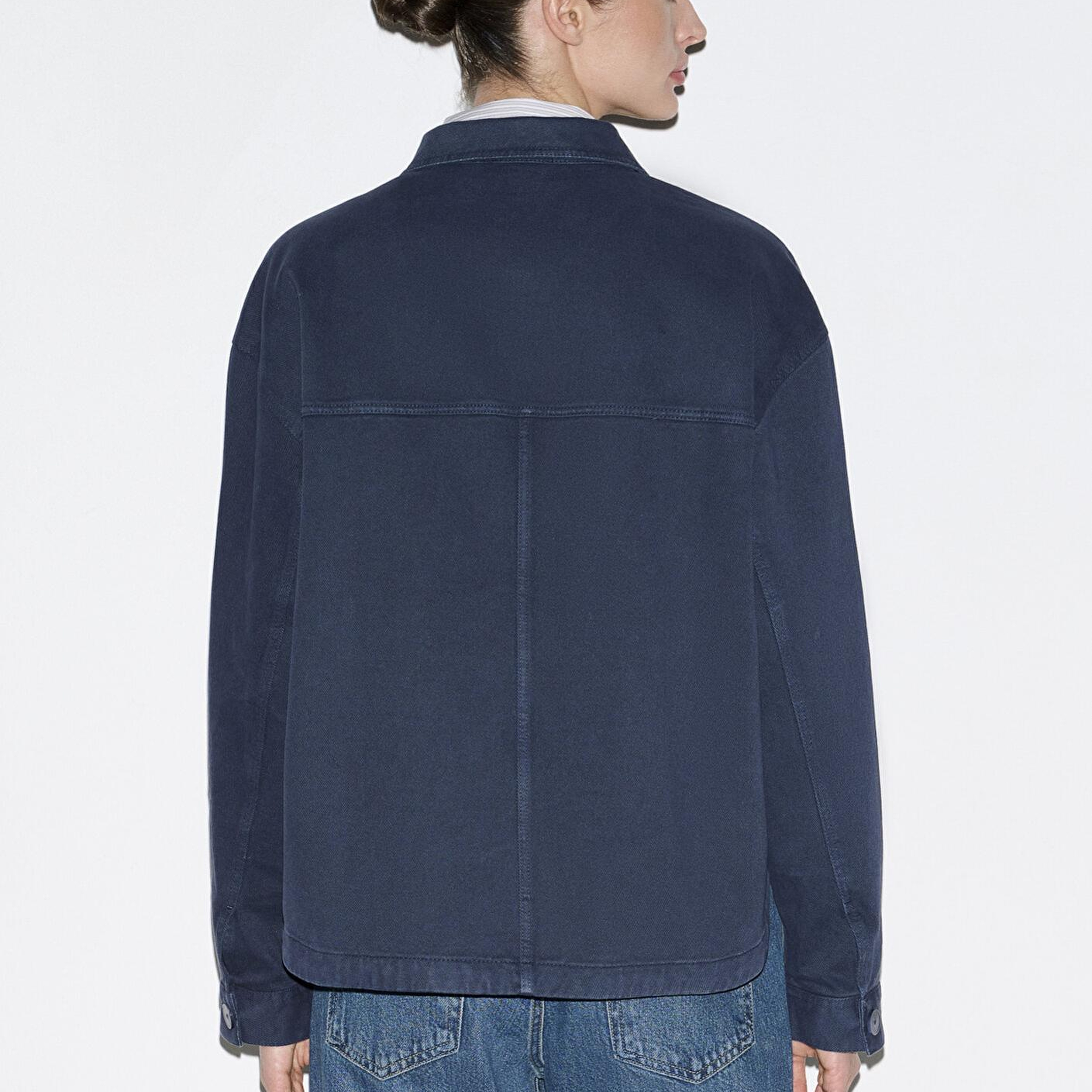 Mavi Cep Detaylı Lacivert Gömlek Oversize / Geniş Kesim 1211424-70487