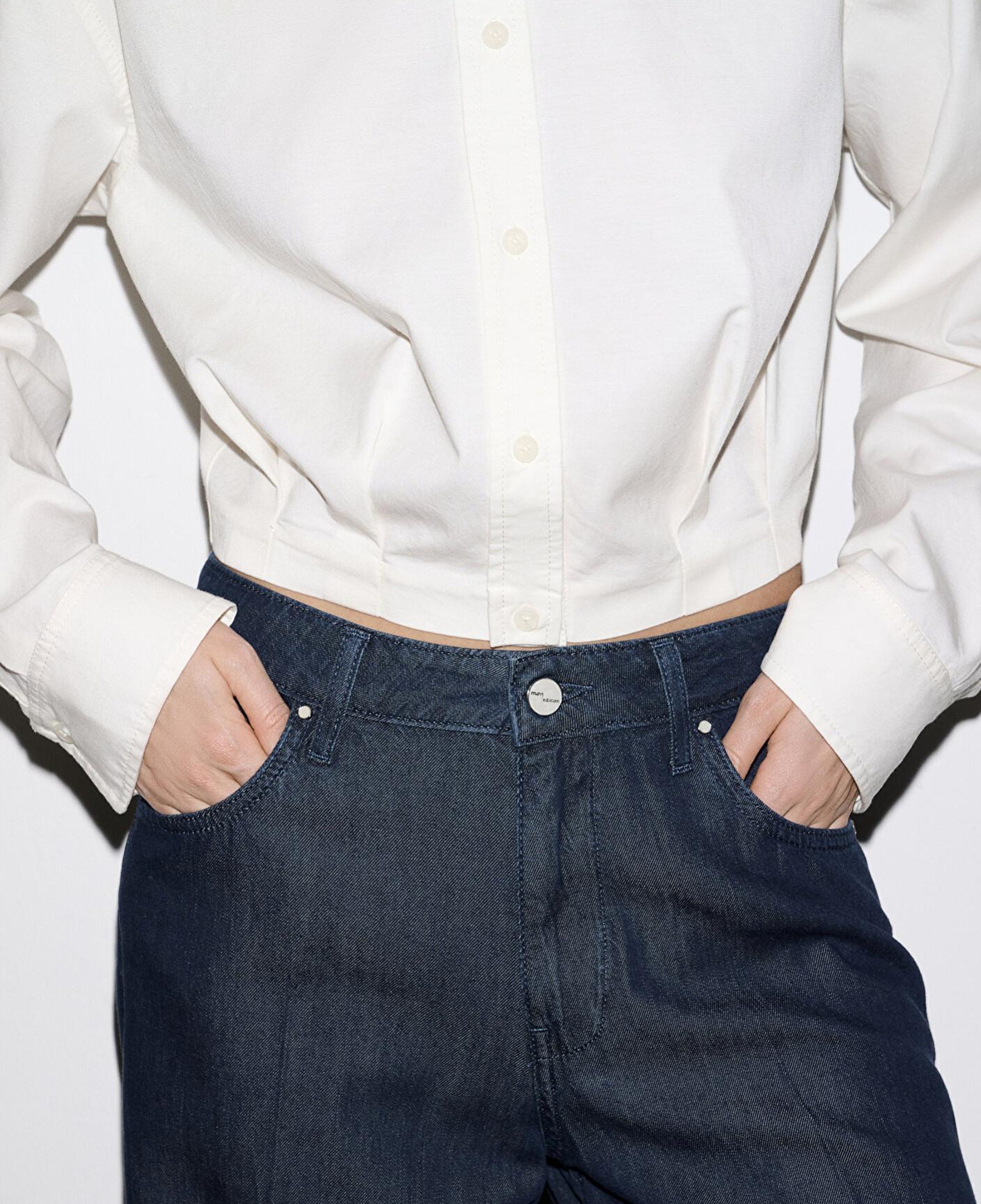 Mavi Ekru Crop Gömlek Loose Fit / Bol Rahat Kesim 1211430-70057