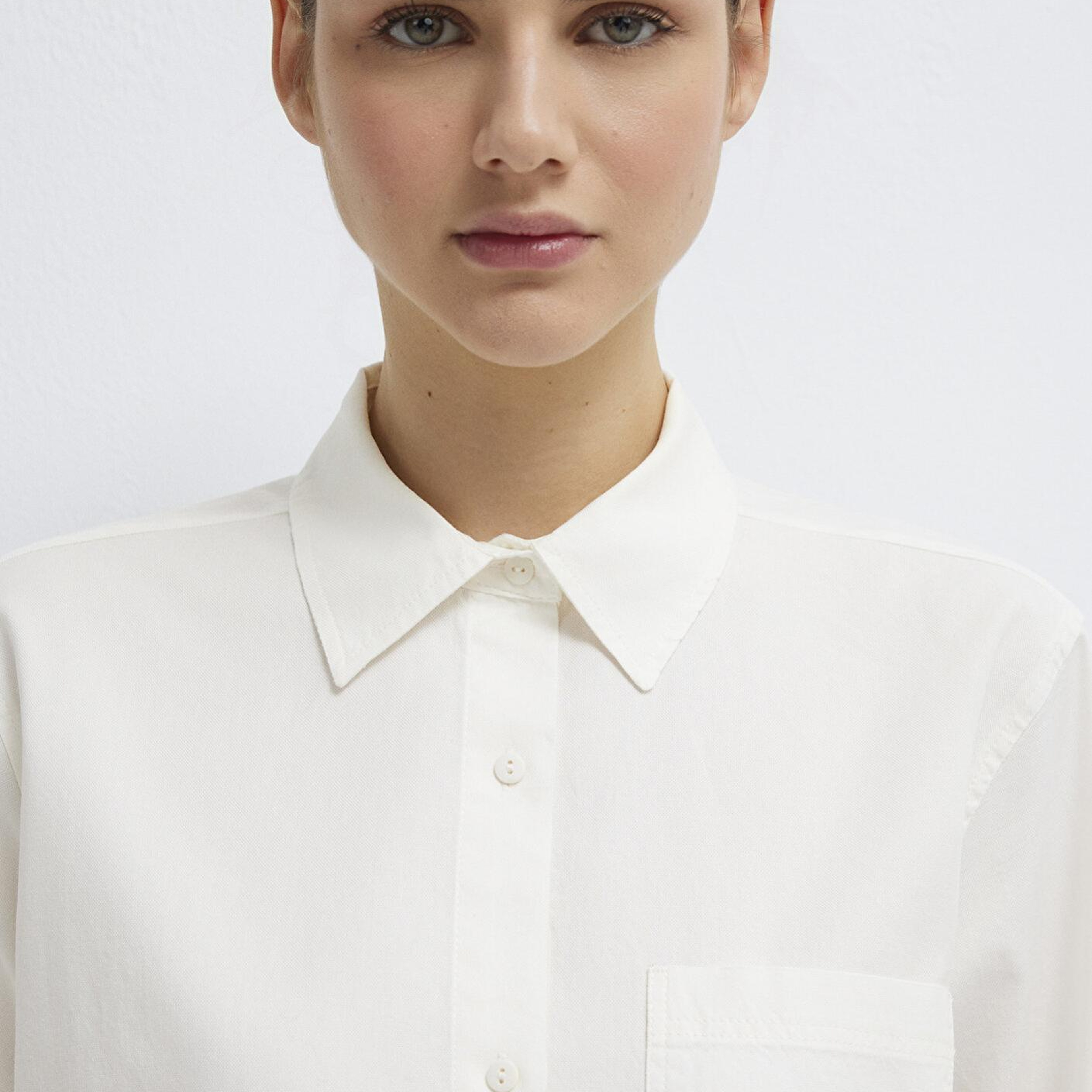 Mavi Cepli Ekru Gömlek Loose Fit / Bol Rahat Kesim 1211434-70057