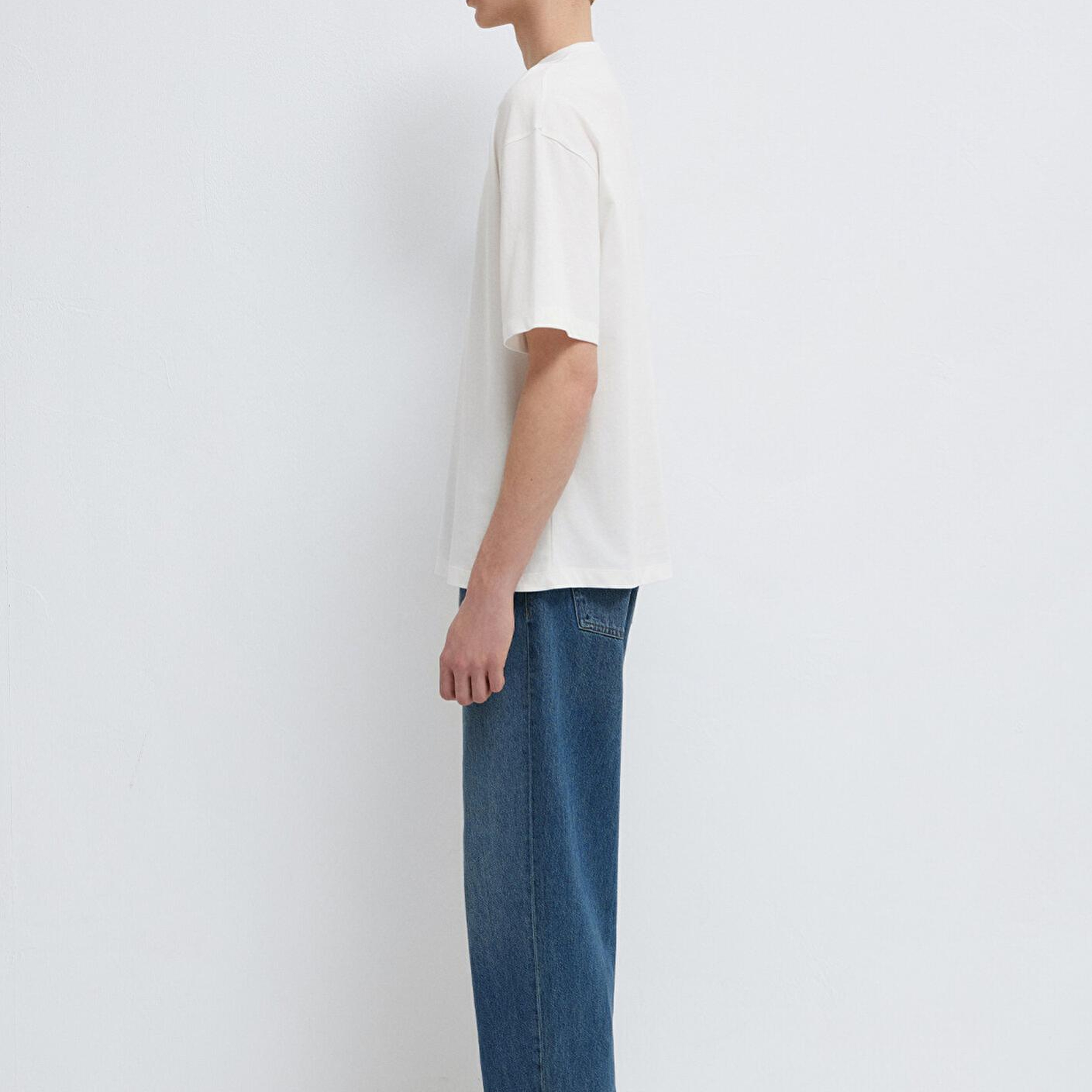 Mavi Ejderha Baskılı Ekru Tişört Oversize / Geniş Kesim 0613300-70057