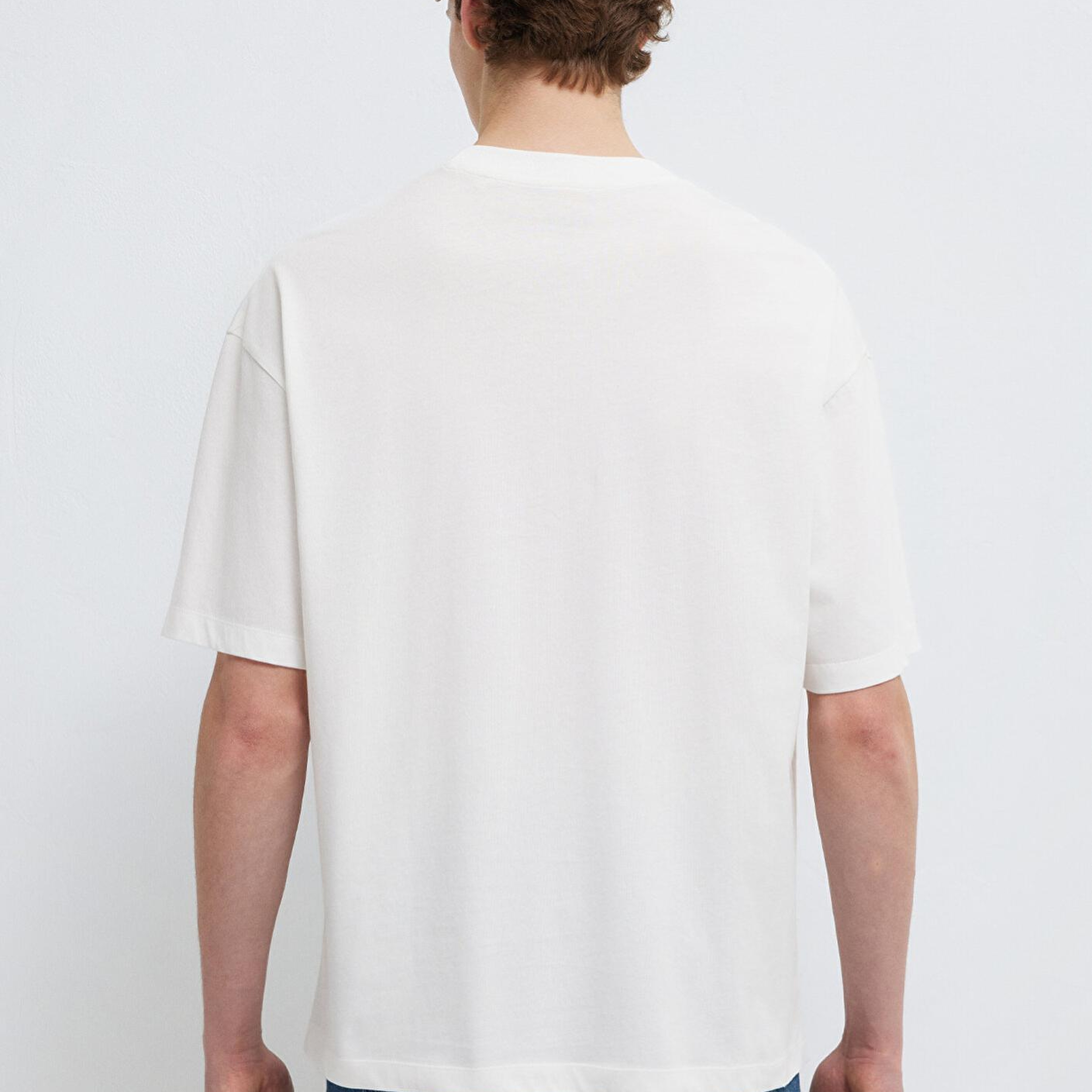 Mavi Ejderha Baskılı Ekru Tişört Oversize / Geniş Kesim 0613300-70057