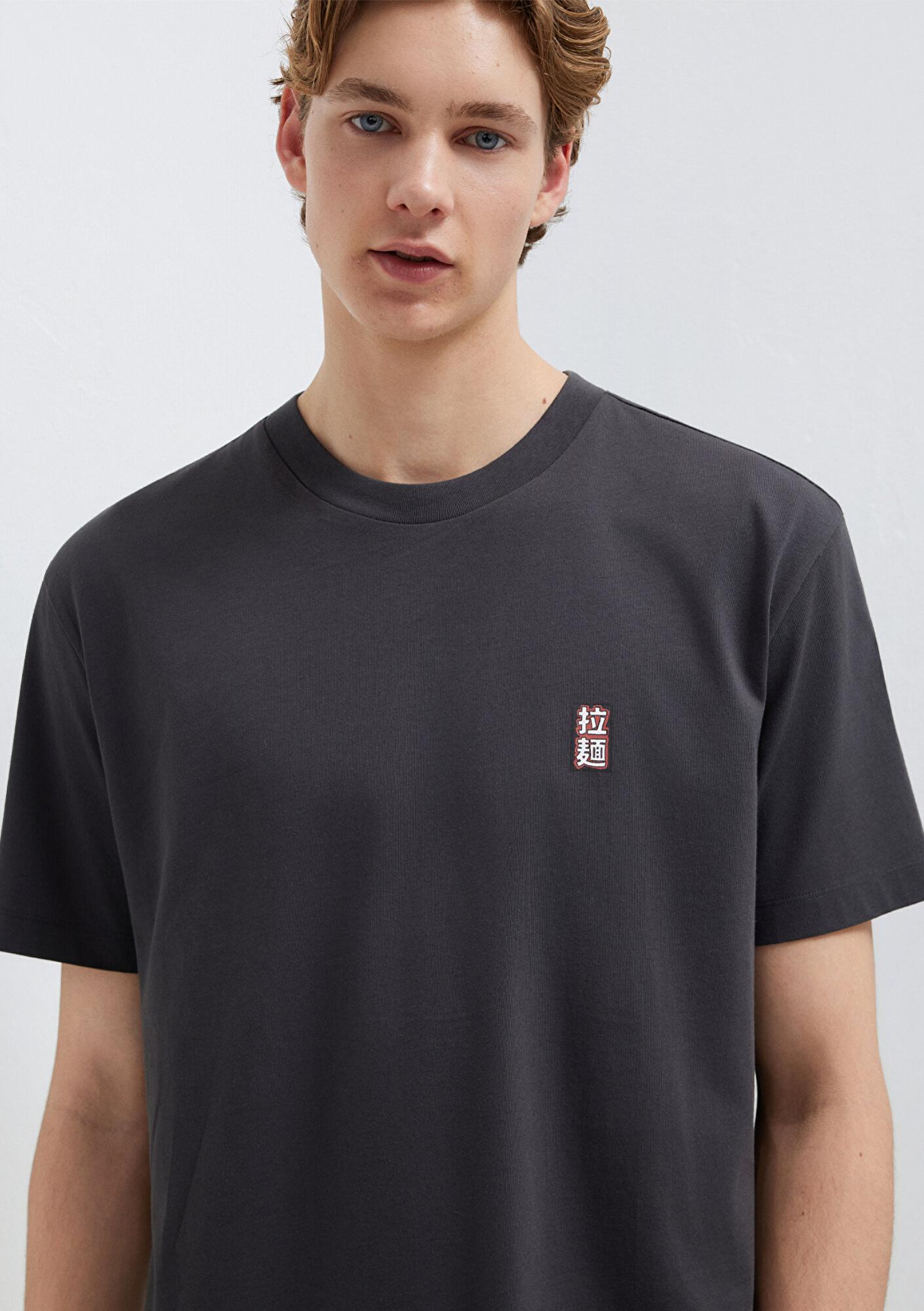 Mavi Ramen Baskılı Antrasit Tişört Loose Fit / Bol Rahat Kesim 0613299-70087