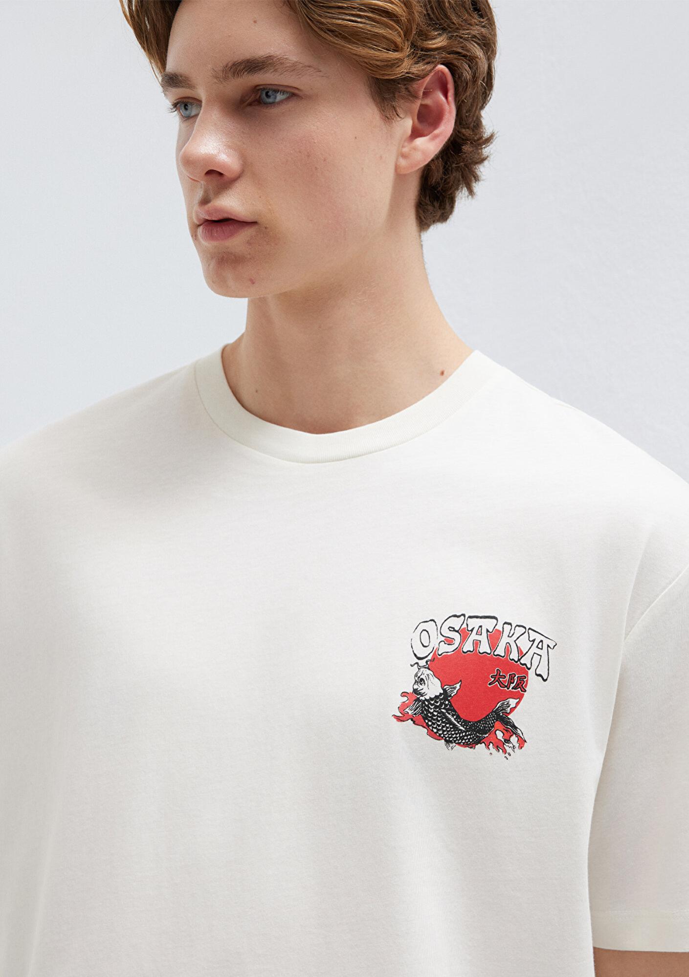 Mavi Osaka Baskılı Ekru Tişört Loose Fit / Bol Rahat Kesim 0613298-80194