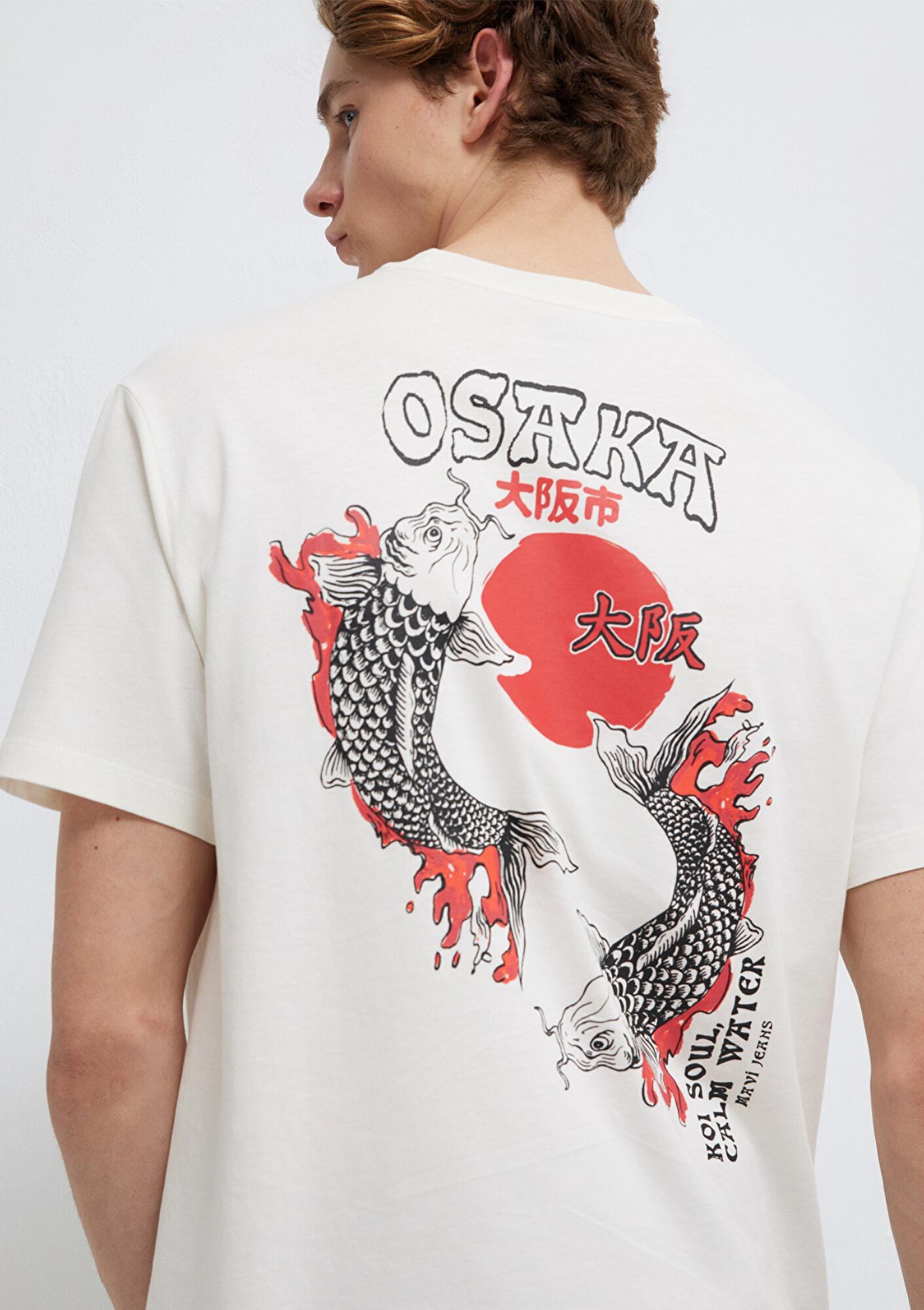 Mavi Osaka Baskılı Ekru Tişört Loose Fit / Bol Rahat Kesim 0613298-80194